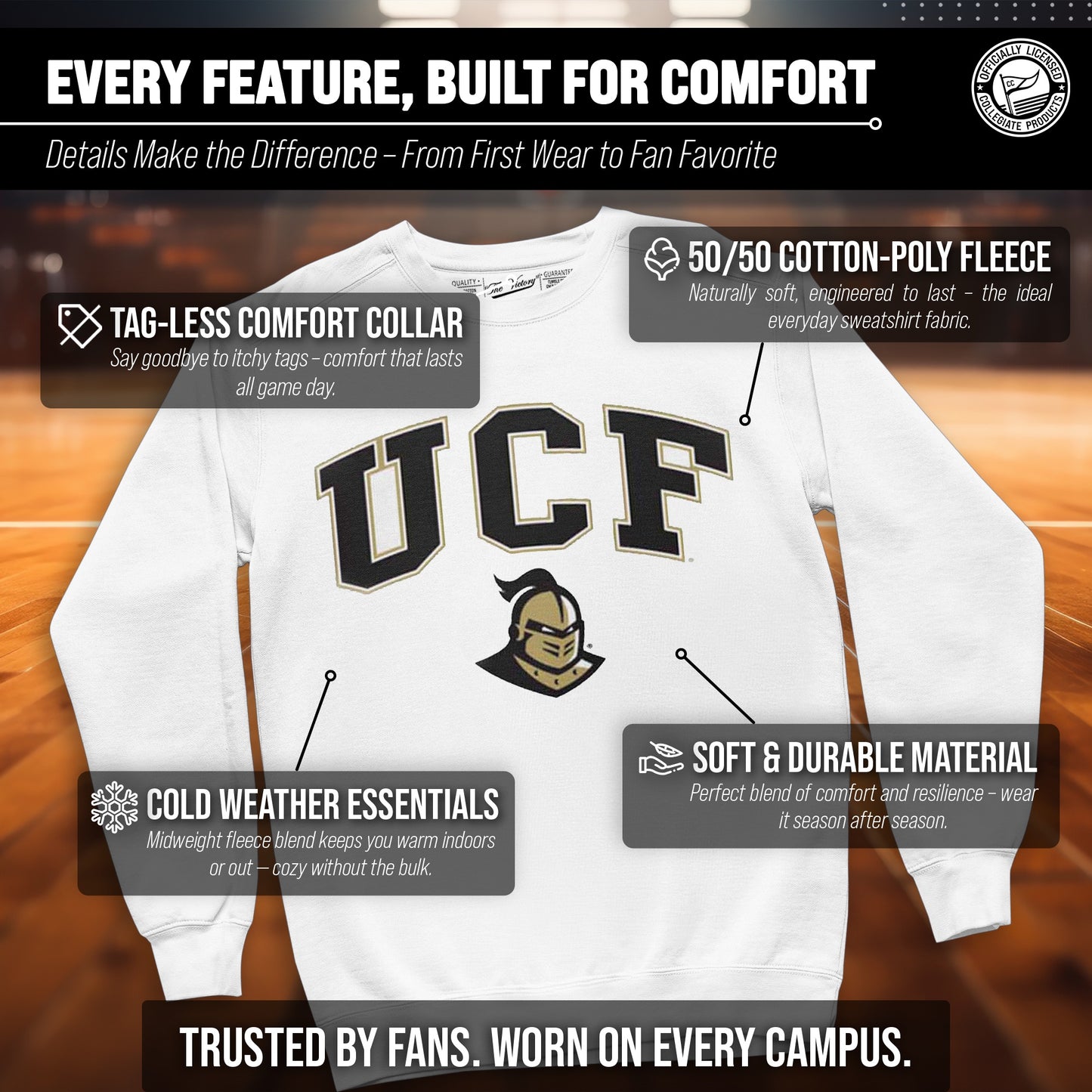 Central Florida Knights Adult Arch & Logo Soft Style Gameday Crewneck Sweatshirt - White