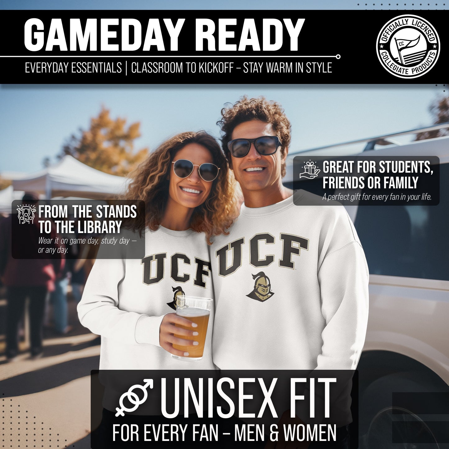 Central Florida Knights Adult Arch & Logo Soft Style Gameday Crewneck Sweatshirt - White