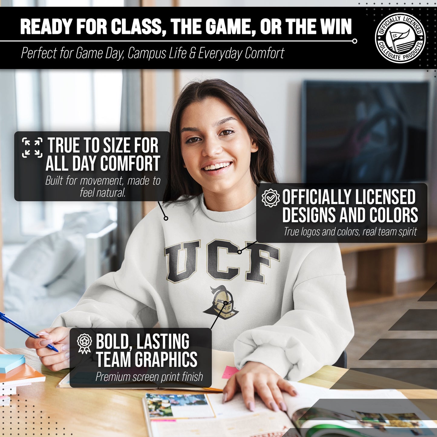 Central Florida Knights Adult Arch & Logo Soft Style Gameday Crewneck Sweatshirt - White