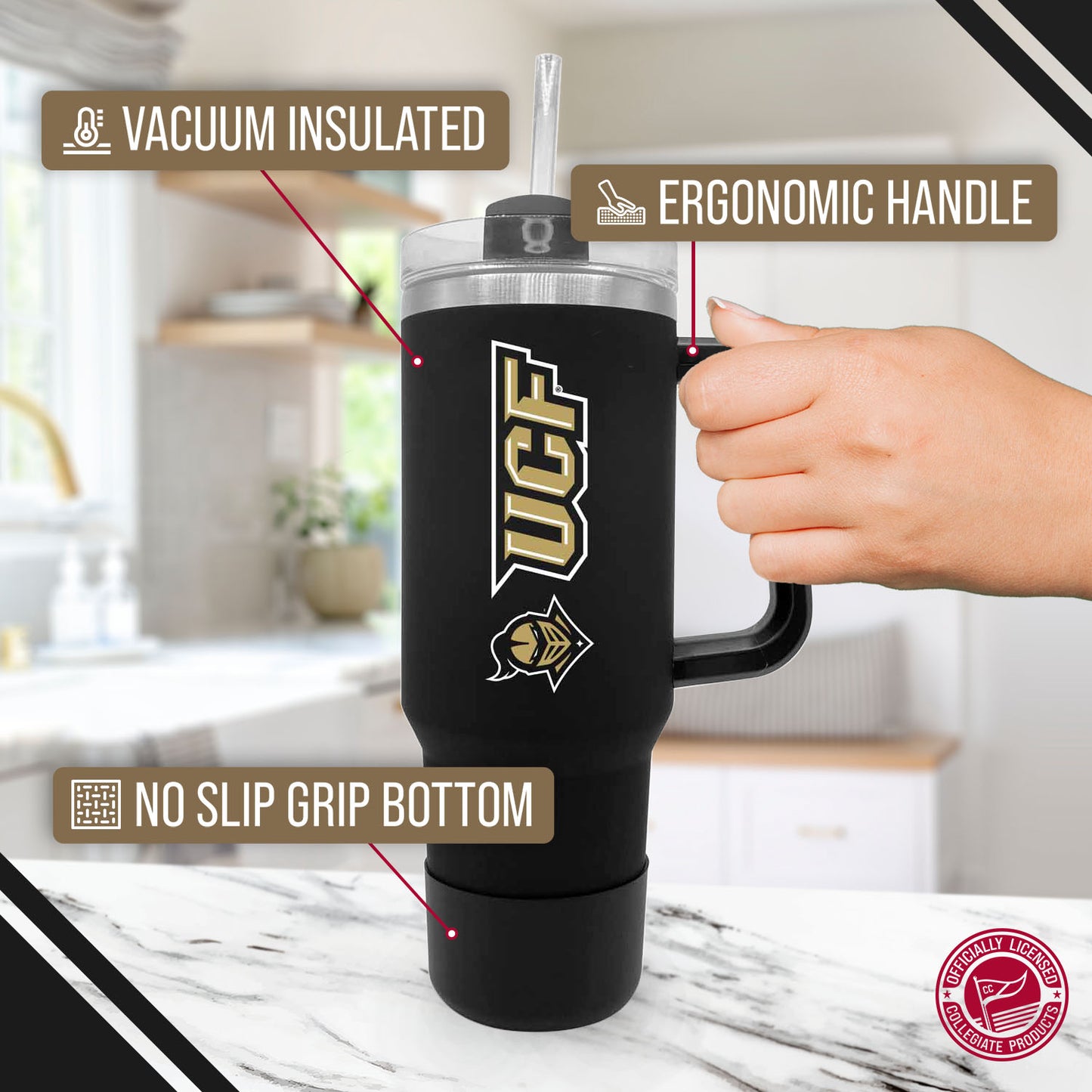 Central Florida Knights College & University 40 oz Travel Tumbler With Handle - Black