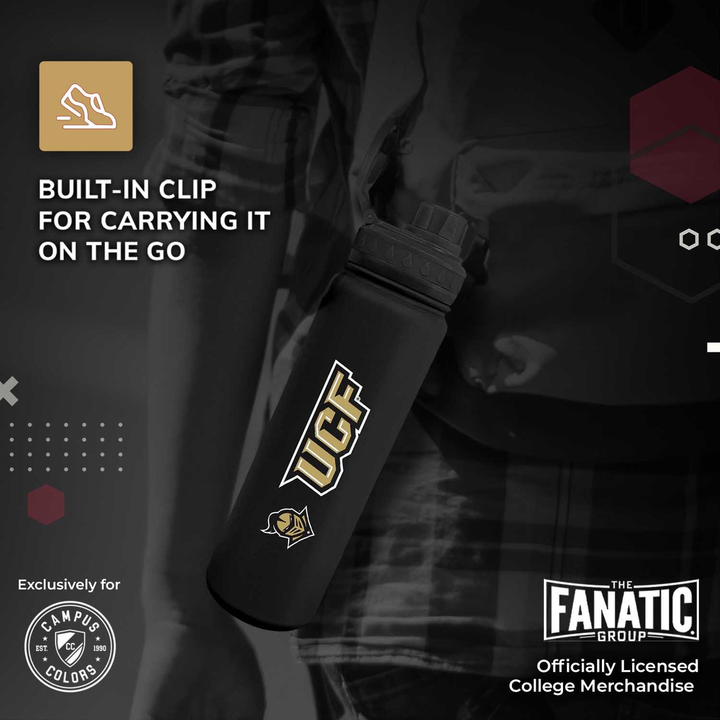 Central Florida Knights NCAA Stainless Steel Water Bottle - Black