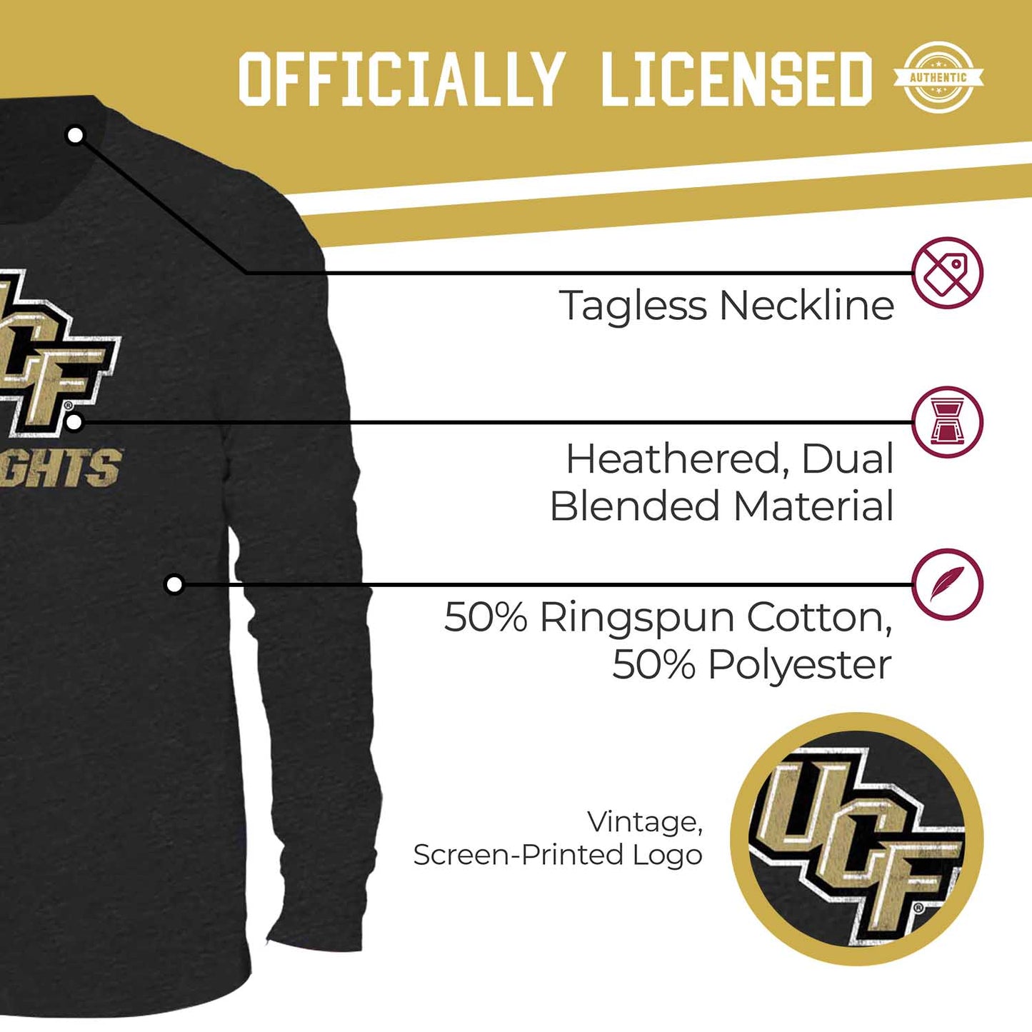 Central Florida Knights NCAA MVP Adult Long-Sleeve Shirt - Black