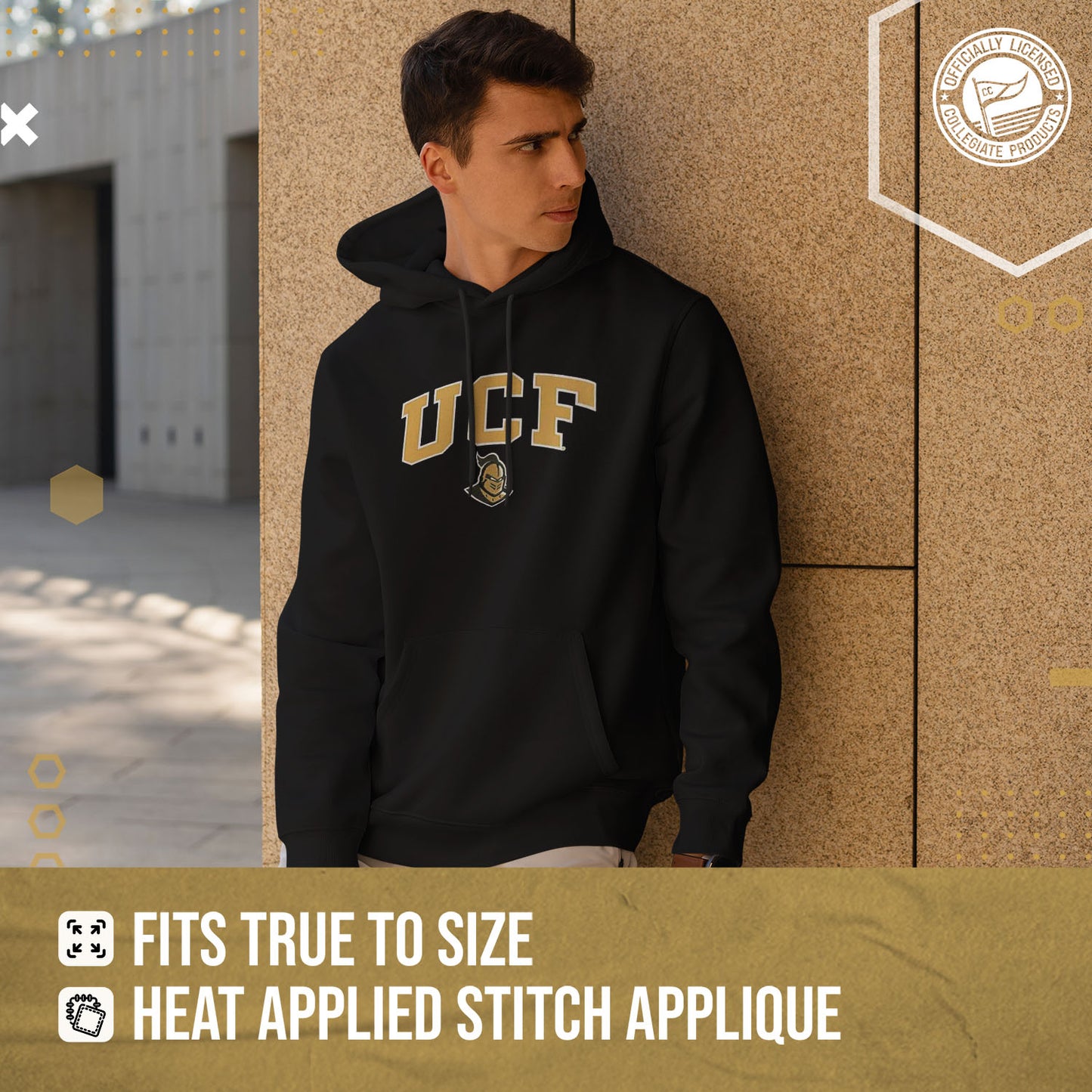 Central Florida Knights NCAA Adult Tackle Twill Hooded Sweatshirt - Black