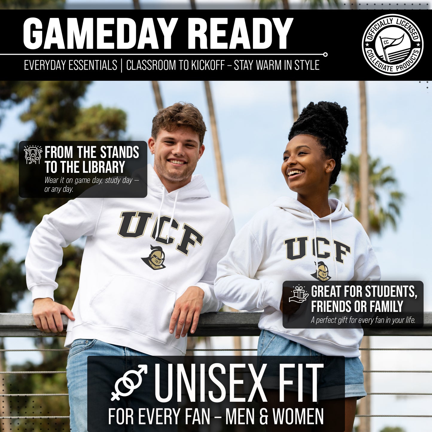 Central Florida Knights Adult Arch & Logo Soft Style Gameday Hooded Sweatshirt - White