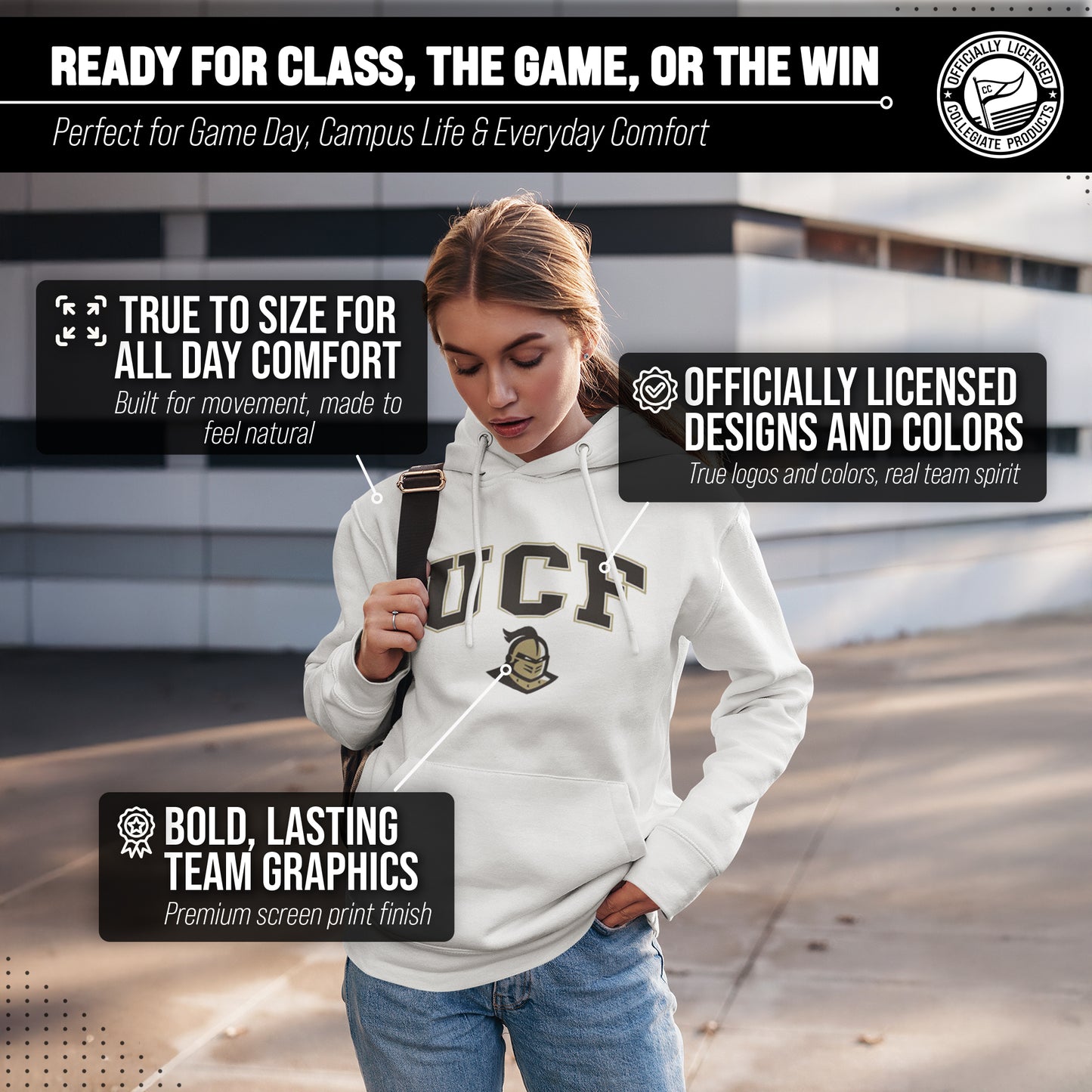 Central Florida Knights Adult Arch & Logo Soft Style Gameday Hooded Sweatshirt - White