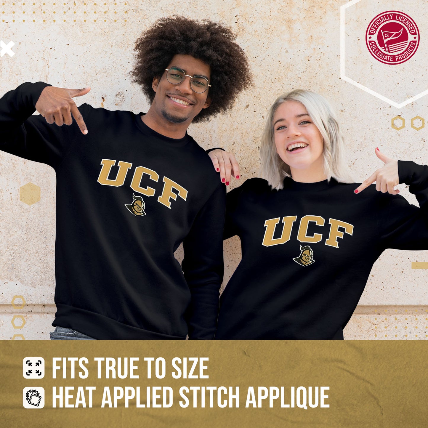 Central Florida Knights NCAA Adult Tackle Twill Crewneck Sweatshirt - Black