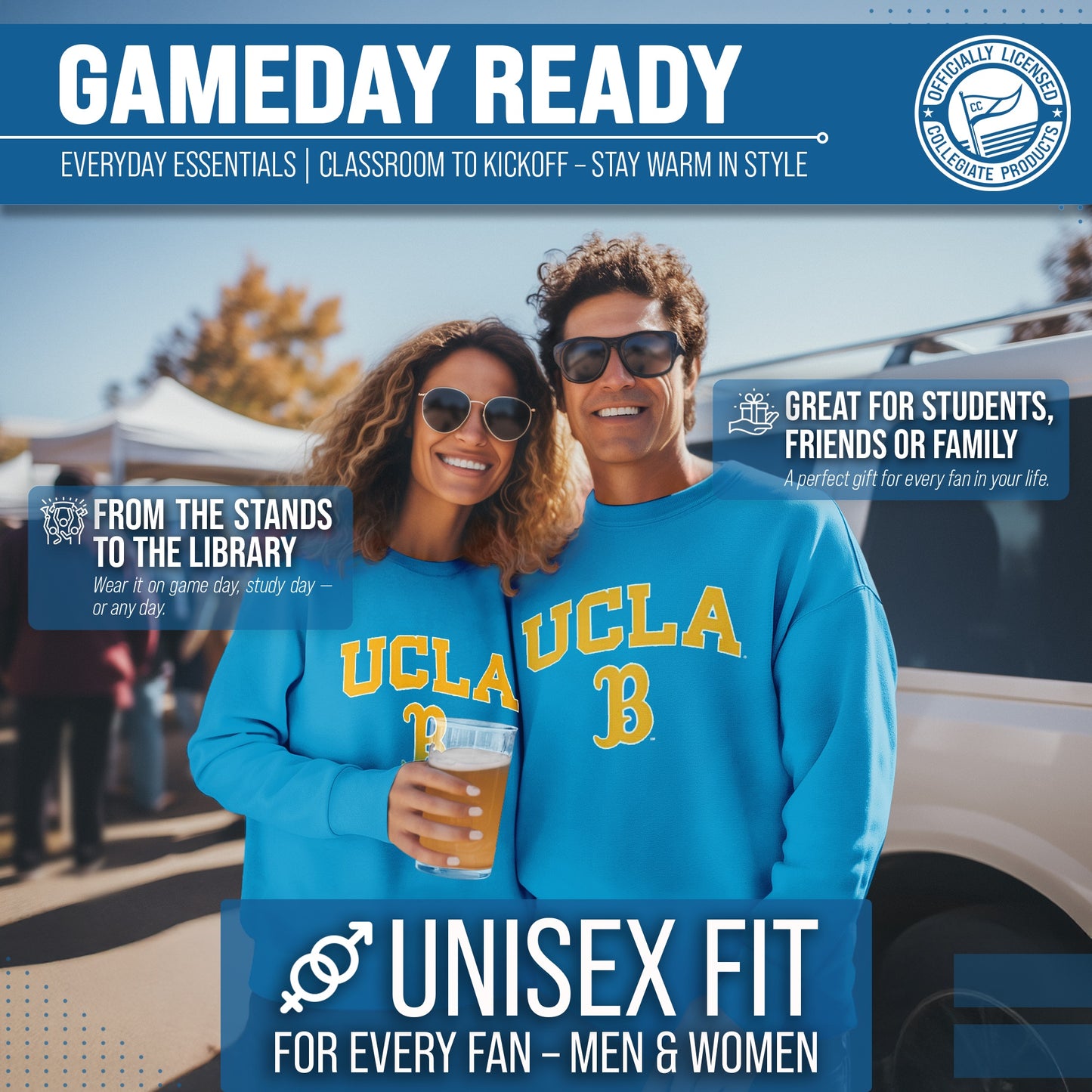 UCLA Bruins Adult Arch & Logo Soft Style Gameday Crewneck Sweatshirt - Light Blue