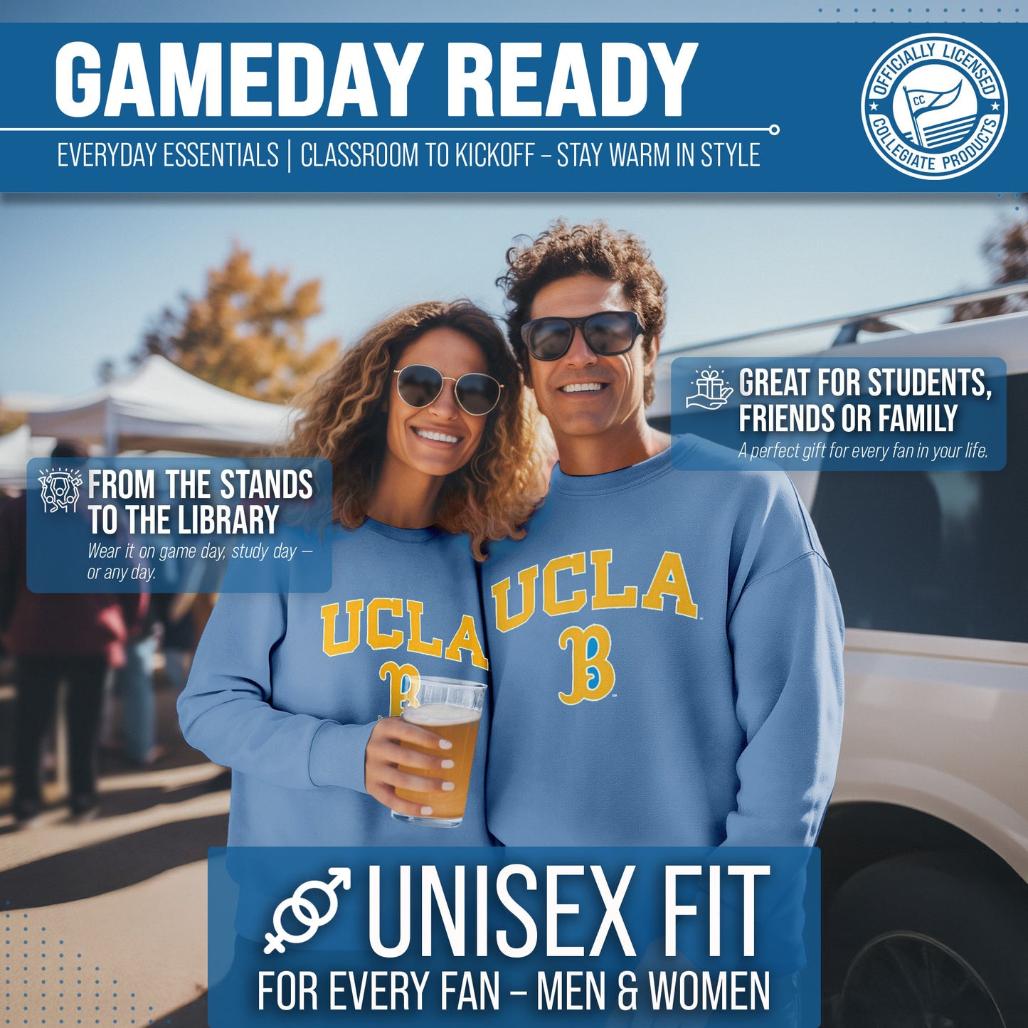 UCLA Bruins Adult Arch & Logo Soft Style Gameday Crewneck Sweatshirt - Light Blue