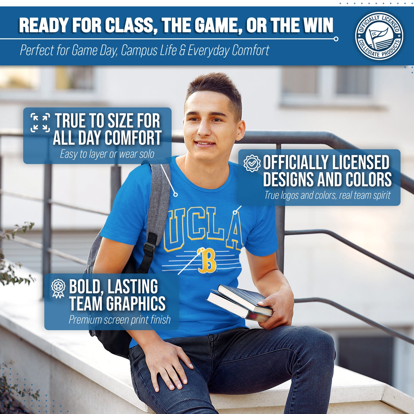 UCLA Bruins NCAA Adult Unisex Overtime Classics T-Shirt - Blue