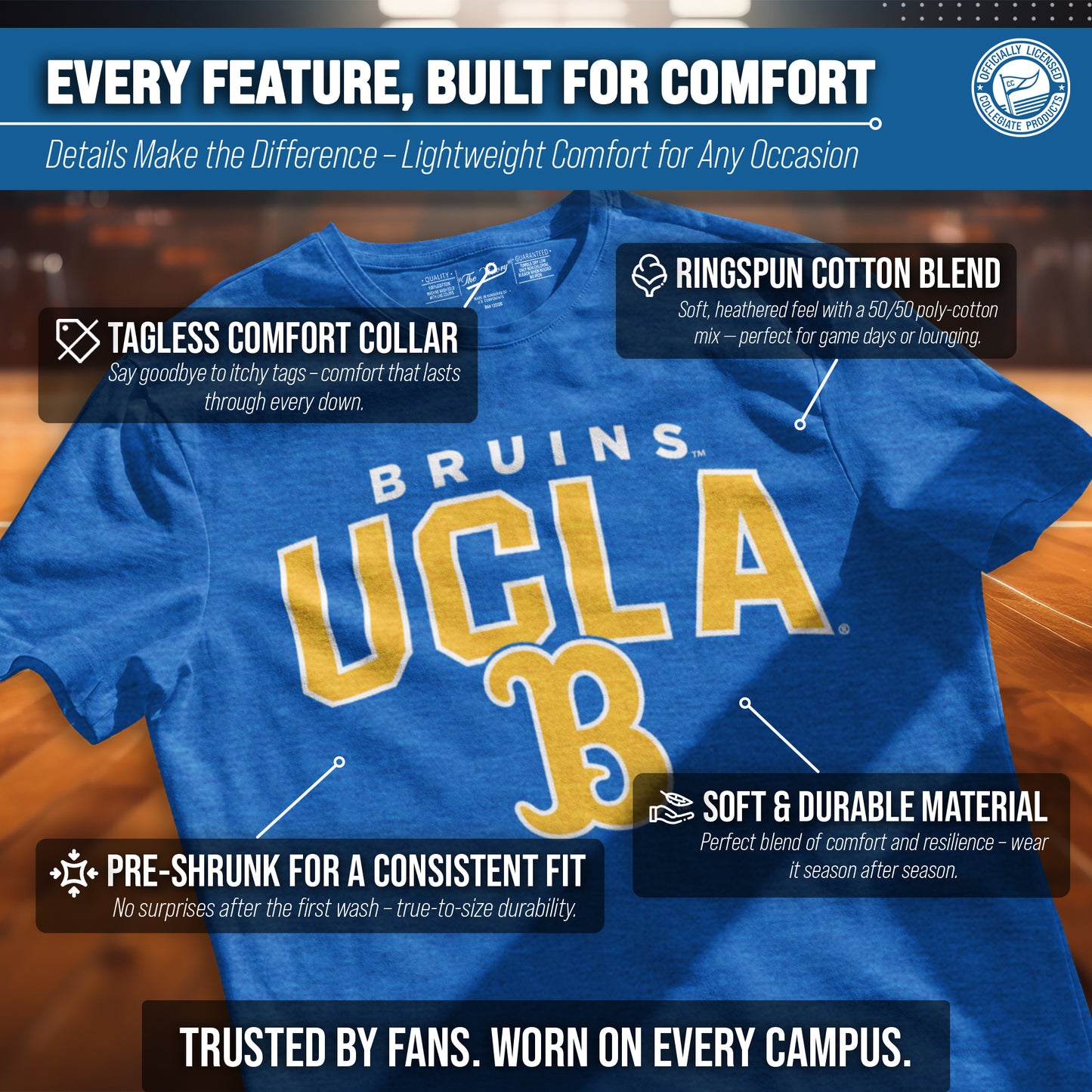 UCLA Bruins NCAA Adult Unisex Starting Fresh T-Shirt - Blue Heather