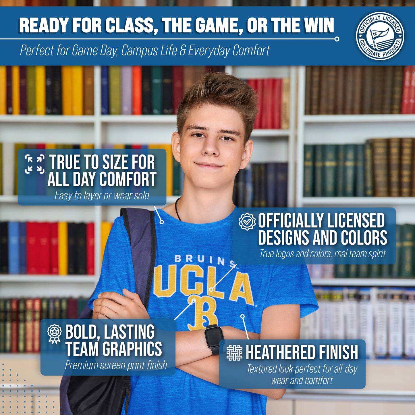 UCLA Bruins NCAA Adult Unisex Starting Fresh T-Shirt - Blue Heather