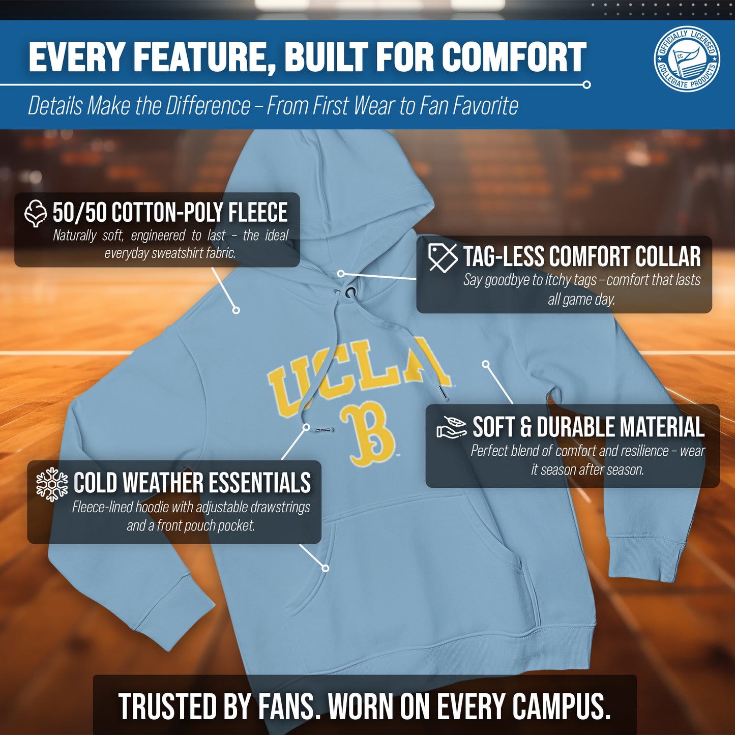 UCLA Bruins Adult Arch & Logo Soft Style Gameday Hooded Sweatshirt - Light Blue