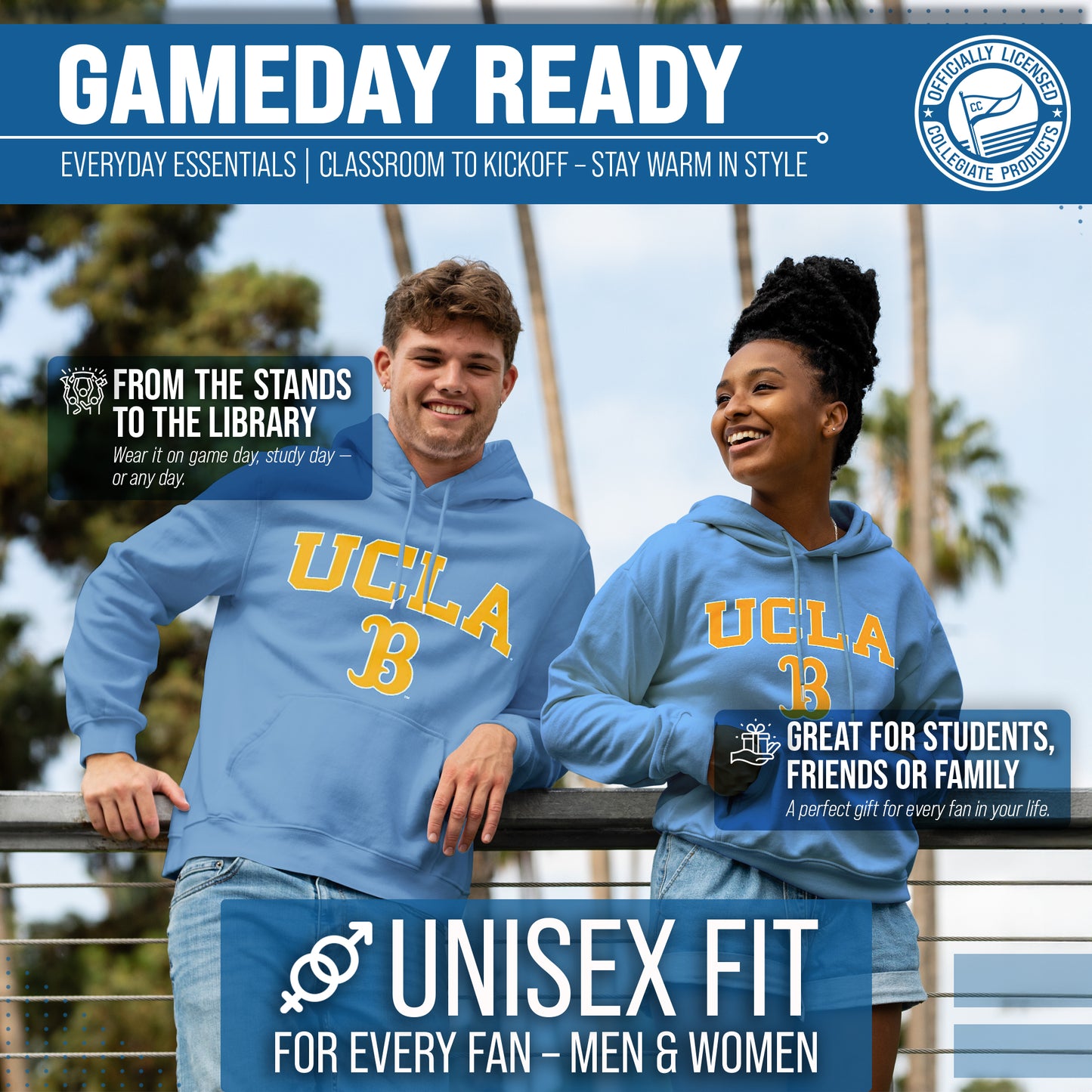 UCLA Bruins Adult Arch & Logo Soft Style Gameday Hooded Sweatshirt - Light Blue