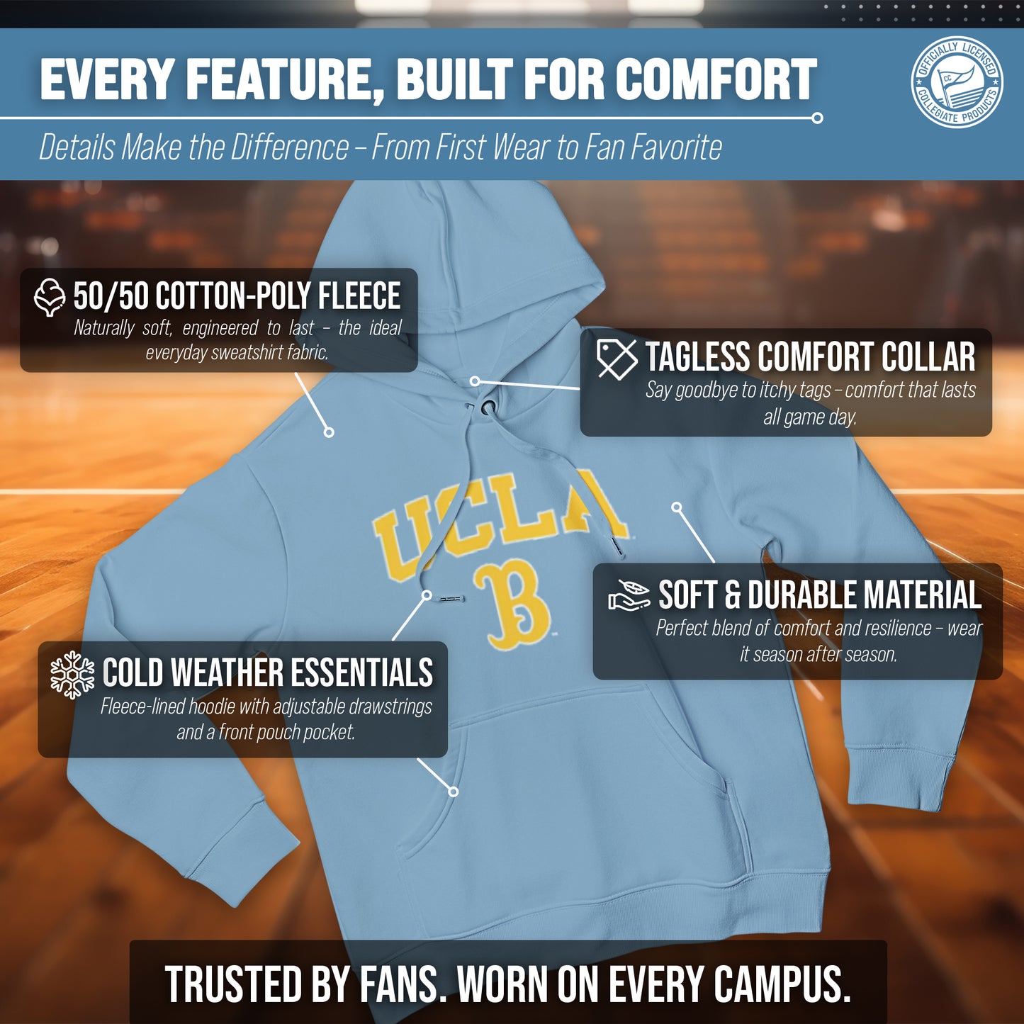UCLA Bruins Adult Arch & Logo Soft Style Gameday Hooded Sweatshirt - Light Blue