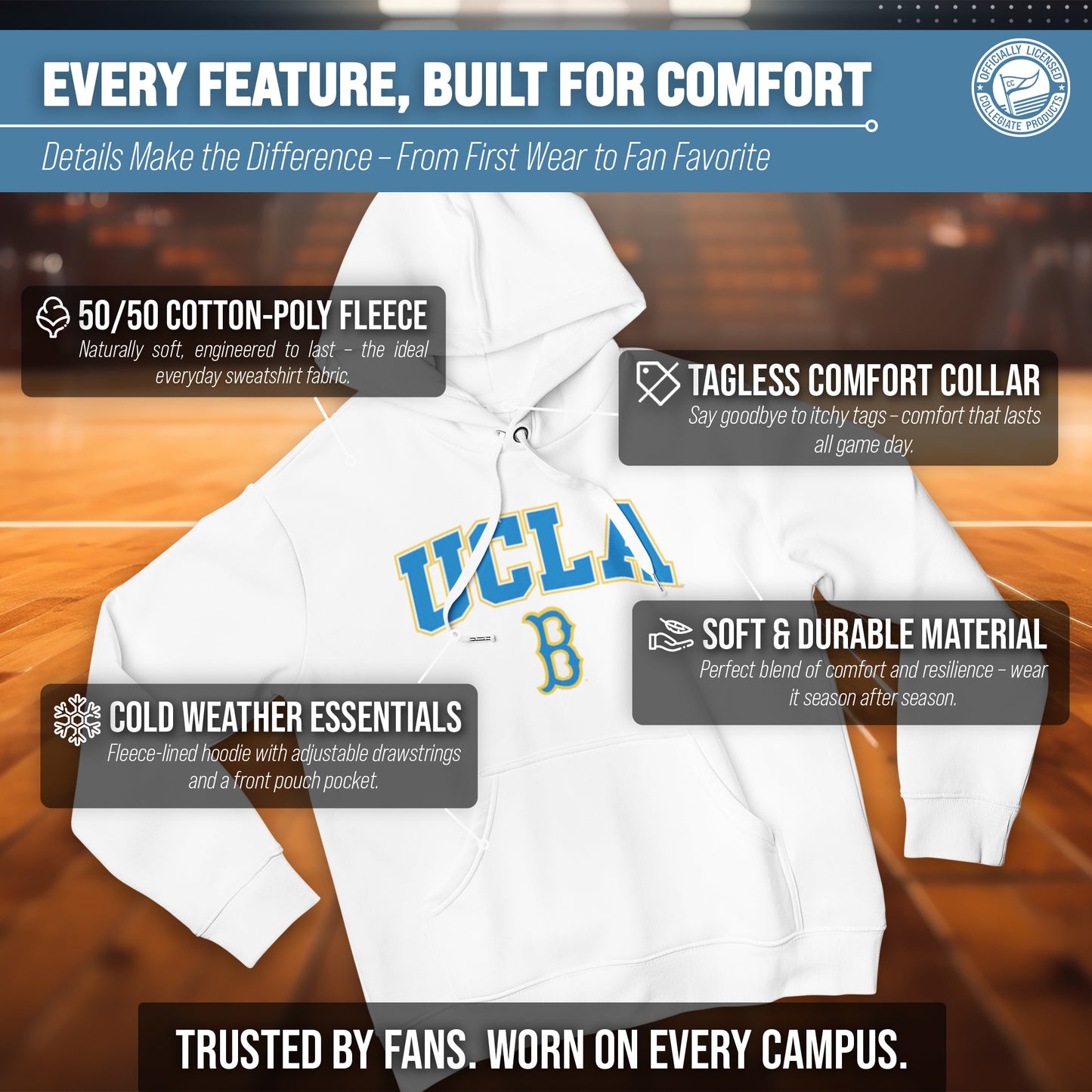 UCLA Bruins Adult Arch & Logo Soft Style Gameday Hooded Sweatshirt - White