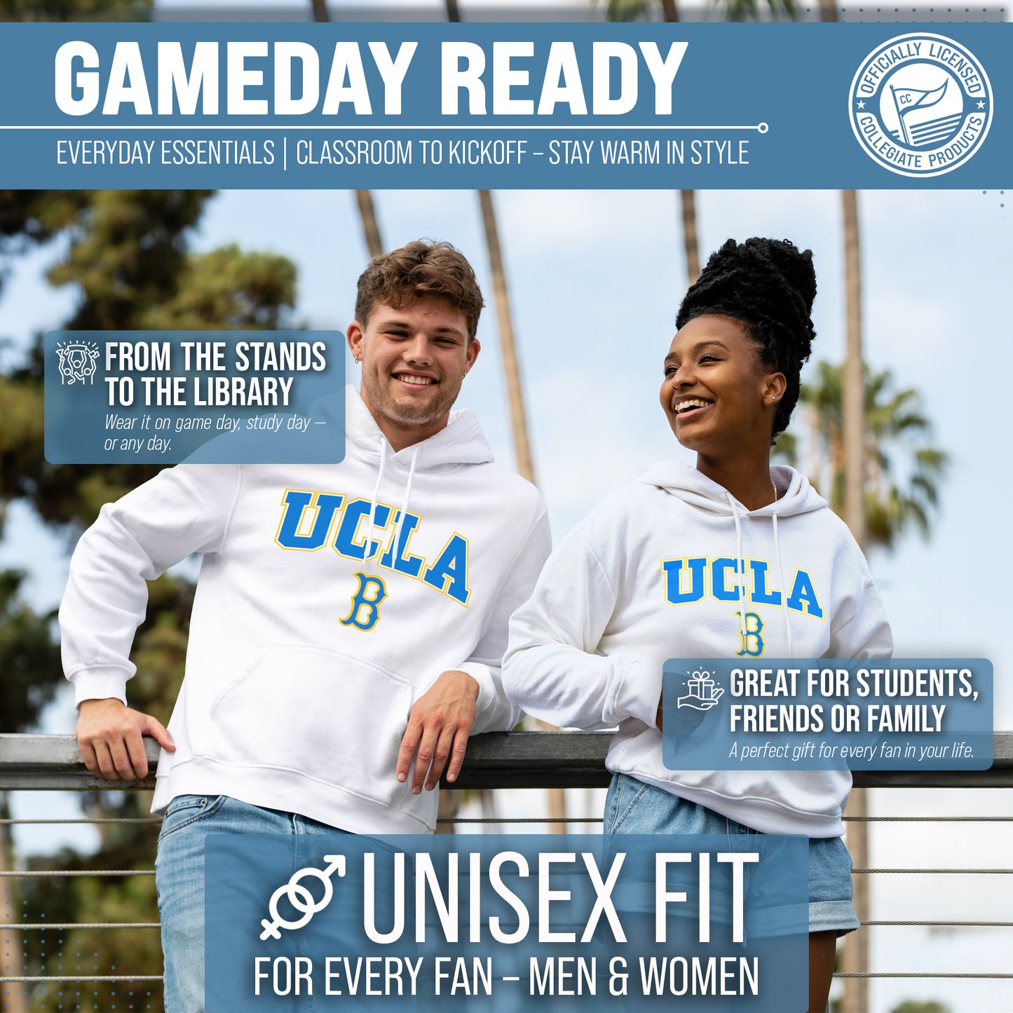 UCLA Bruins Adult Arch & Logo Soft Style Gameday Hooded Sweatshirt - White