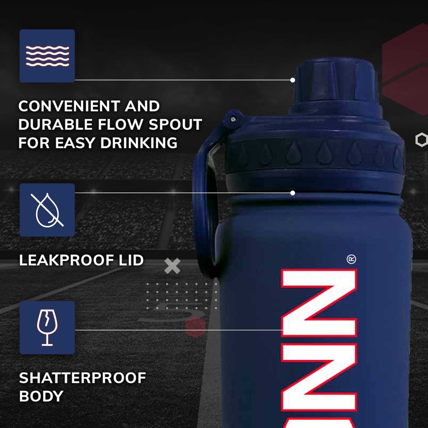 UCONN Huskies NCAA Stainless Steel Water Bottle - Navy