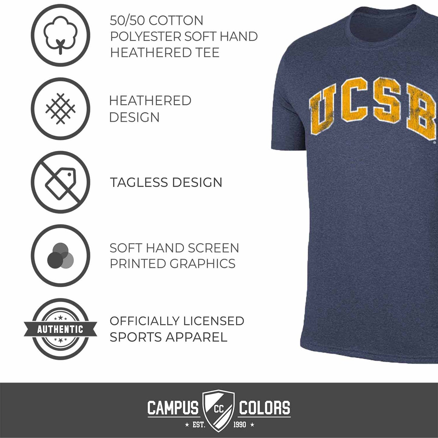 UCSB Gauchos Adult MVP Heathered Cotton Blend T-Shirt - Navy