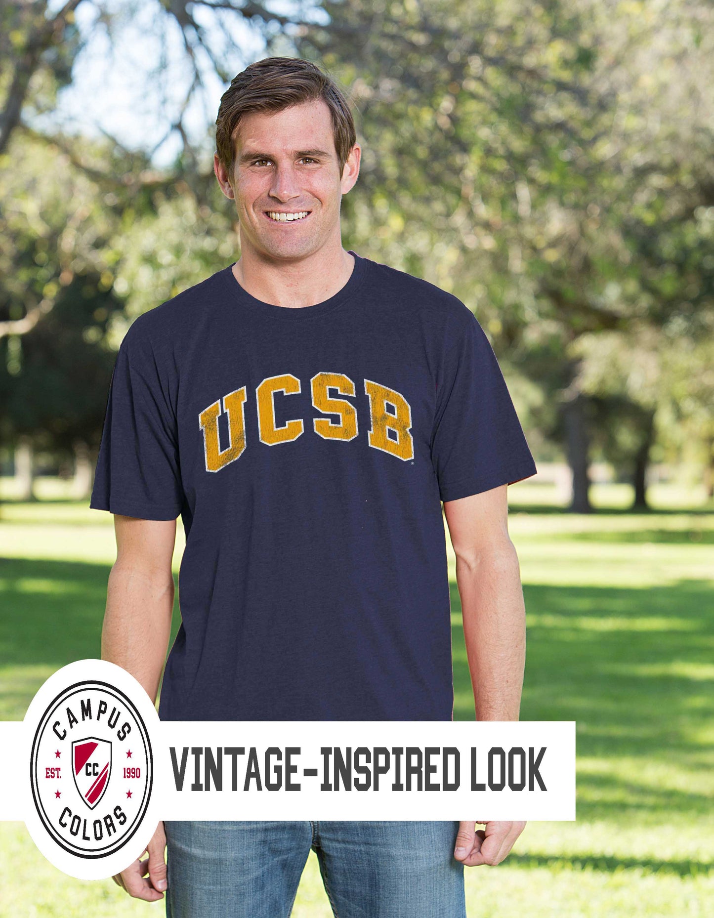 UCSB Gauchos Adult MVP Heathered Cotton Blend T-Shirt - Navy