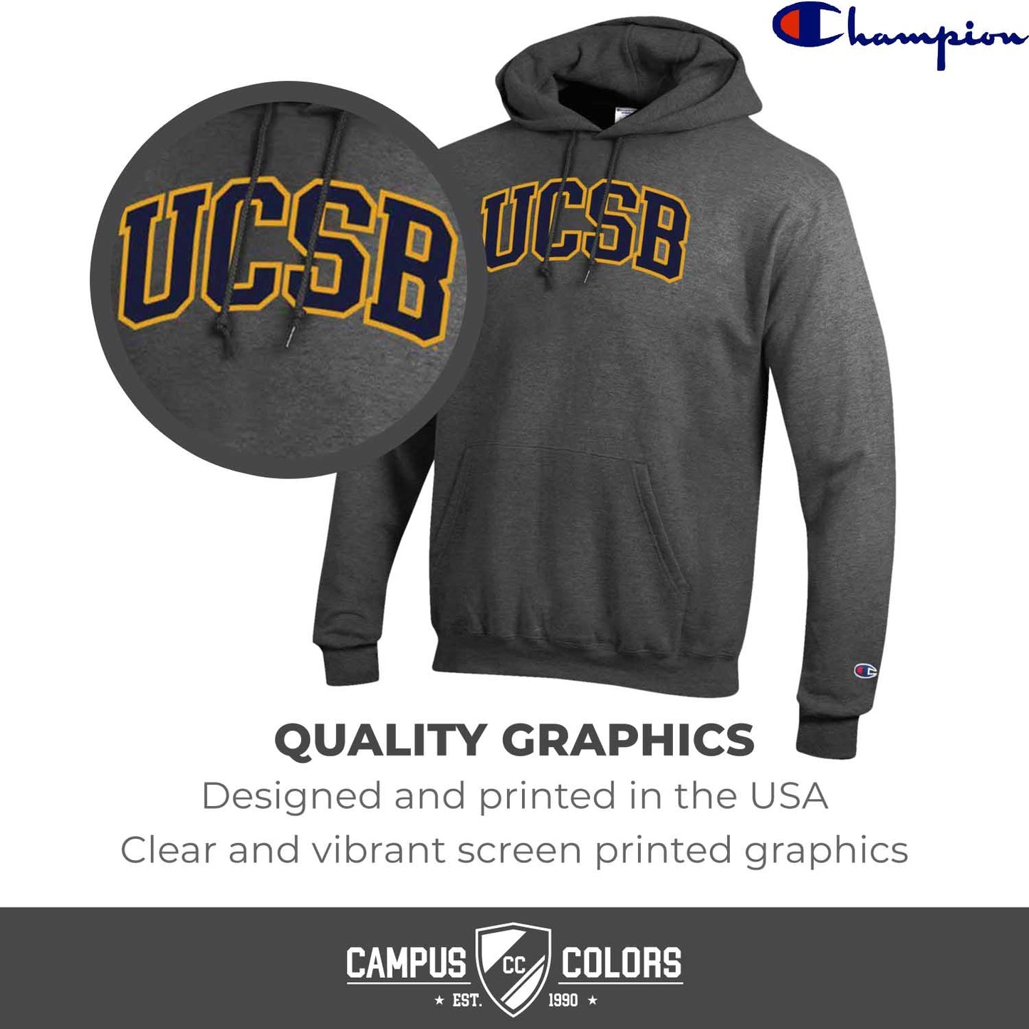 UCSB Gauchos Adult Mascot Fleece Hooded Sweatshirt - Charcoal
