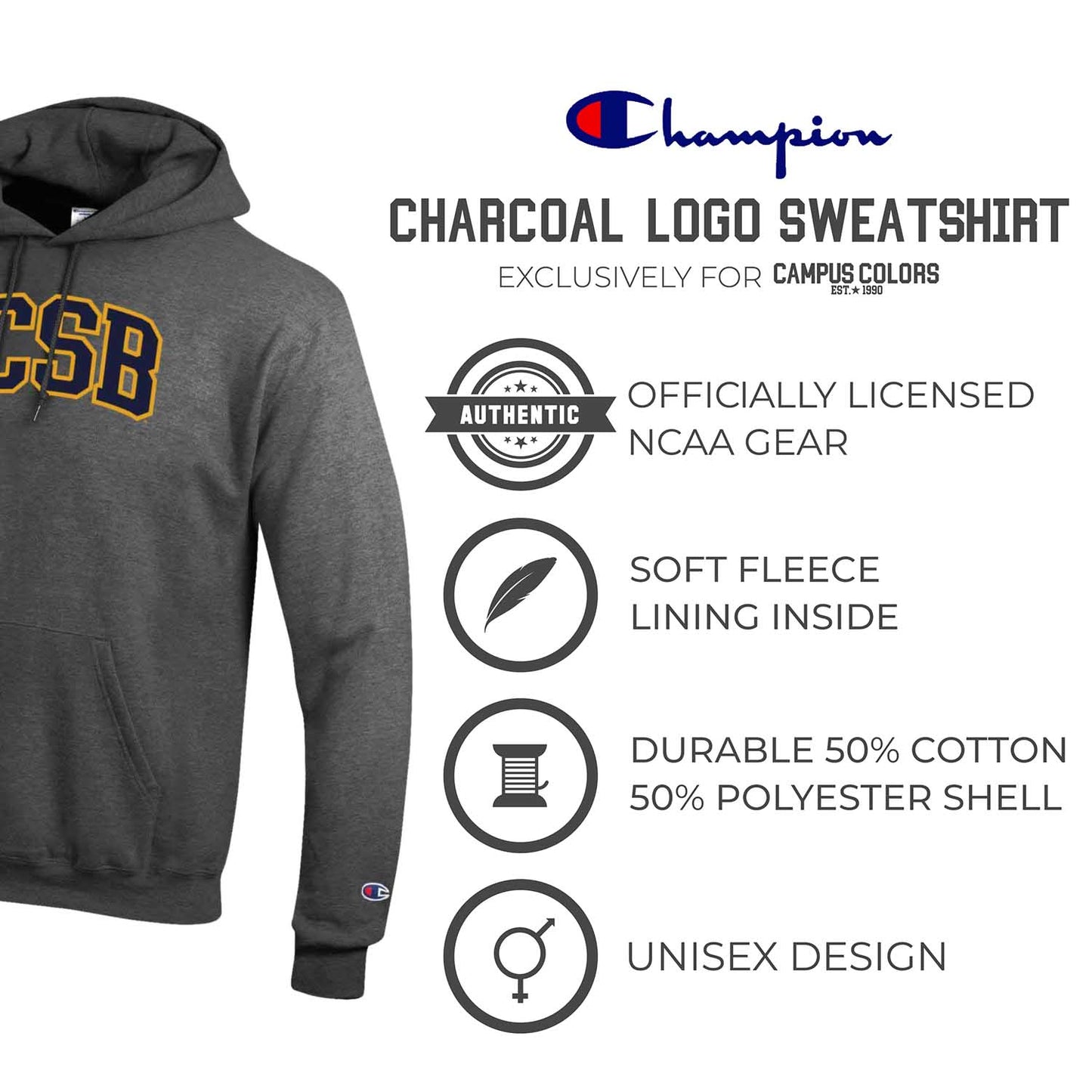 UCSB Gauchos Adult Mascot Fleece Hooded Sweatshirt - Charcoal