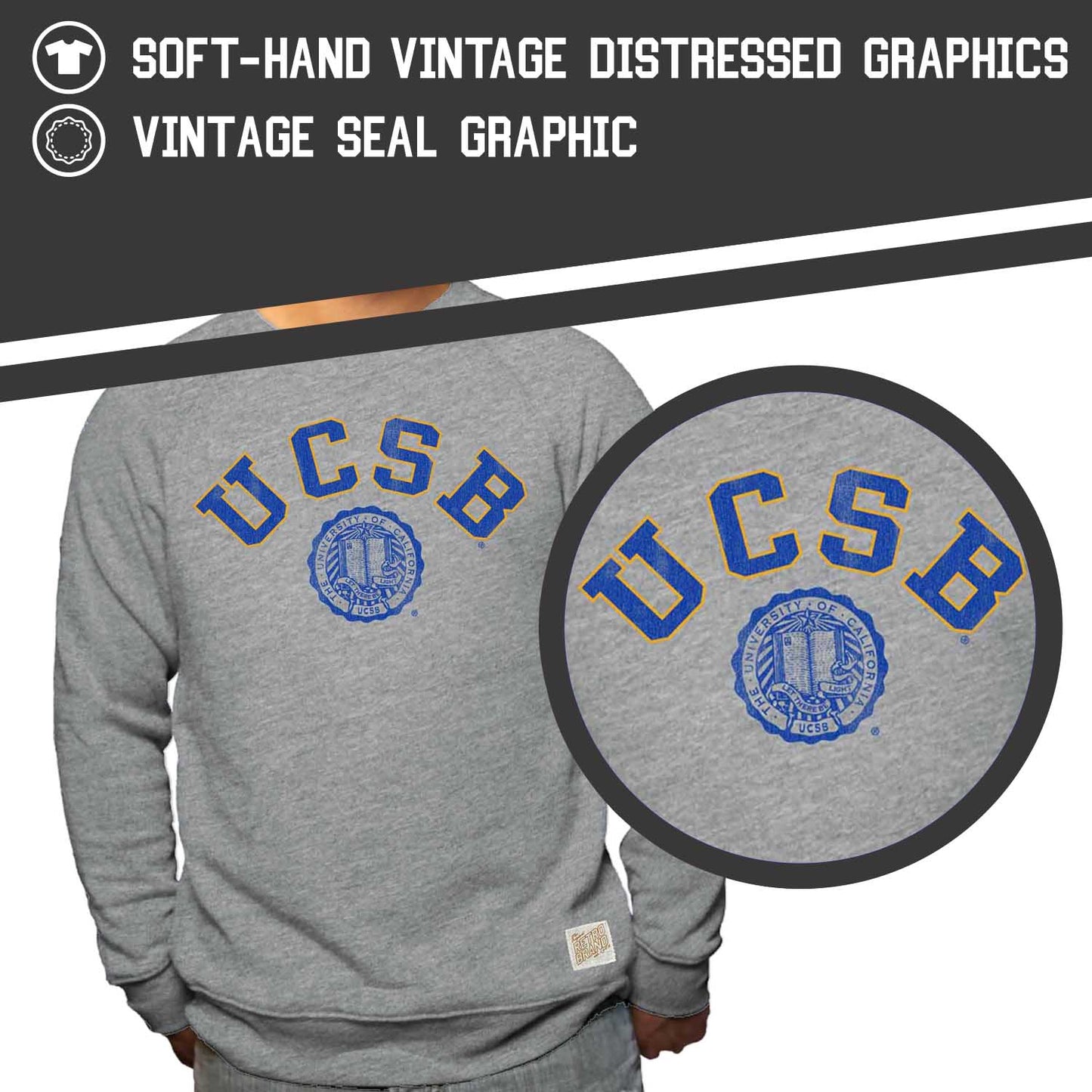 UCSB Gauchos College Gray University Seal Crewneck Sweatshirt - Gray