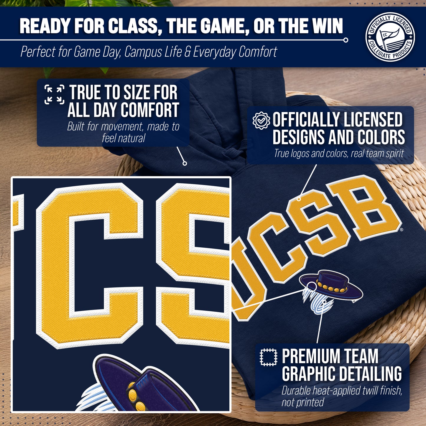 UCSB Gauchos NCAA Adult Tackle Twill Hooded Sweatshirt - Navy