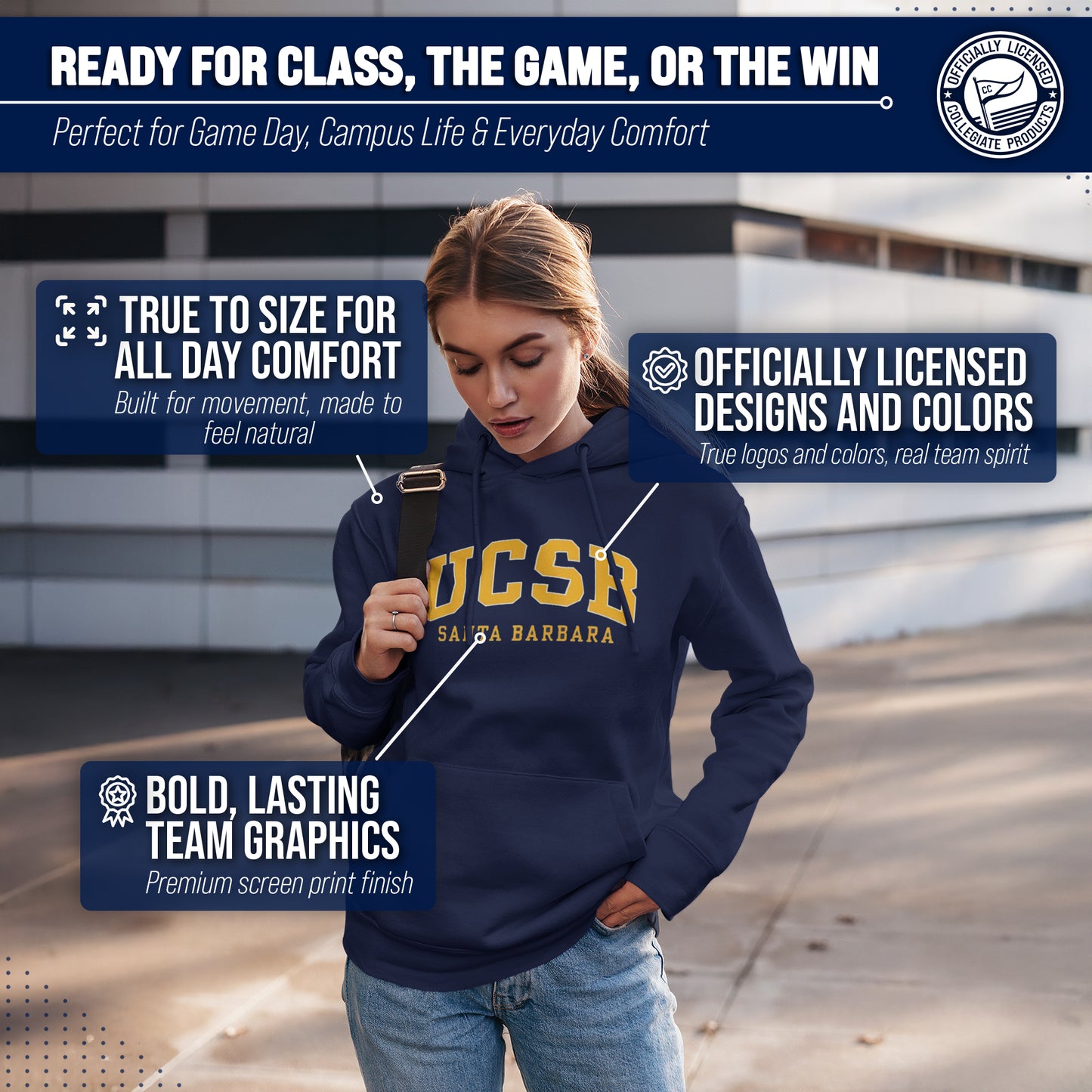 UCSB Gauchos Campus Colors Adult Arch & Logo Soft Style Gameday Hooded Sweatshirt  - Navy