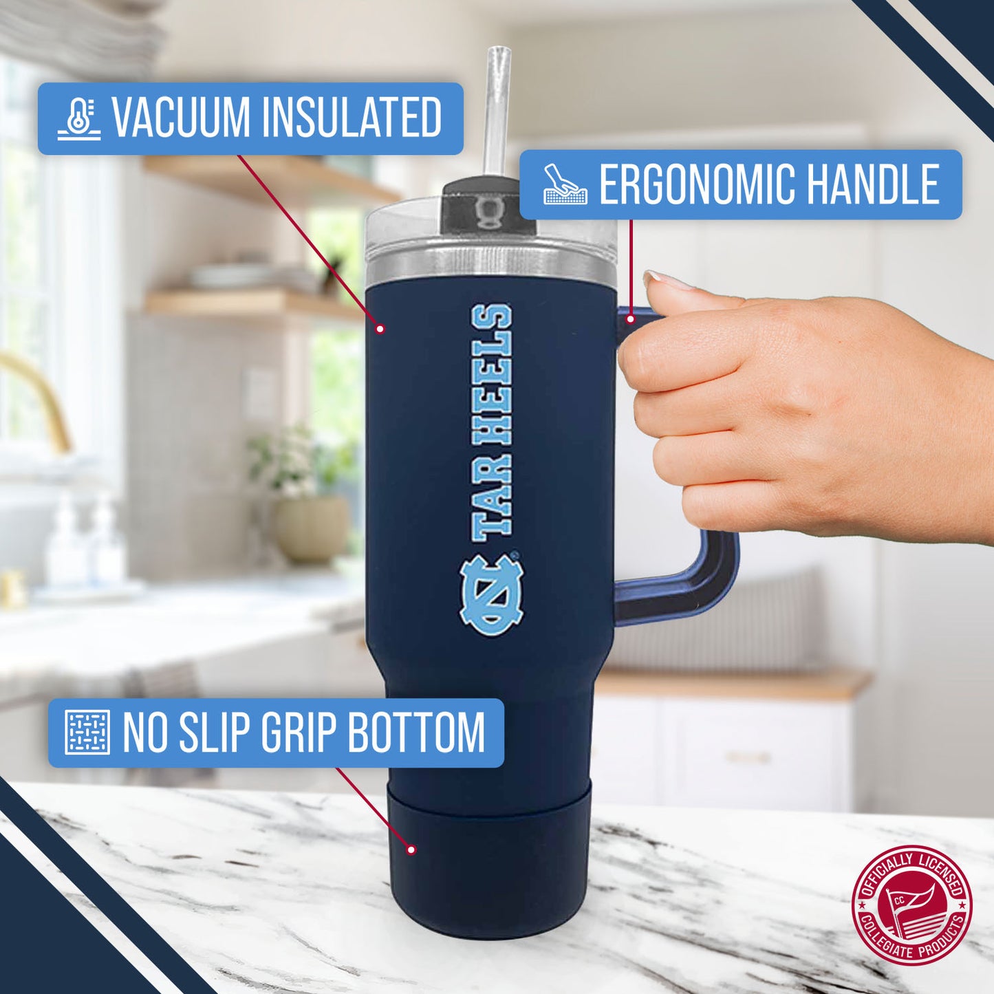 North Carolina Tar Heels College & University 40 oz Travel Tumbler With Handle - Navy