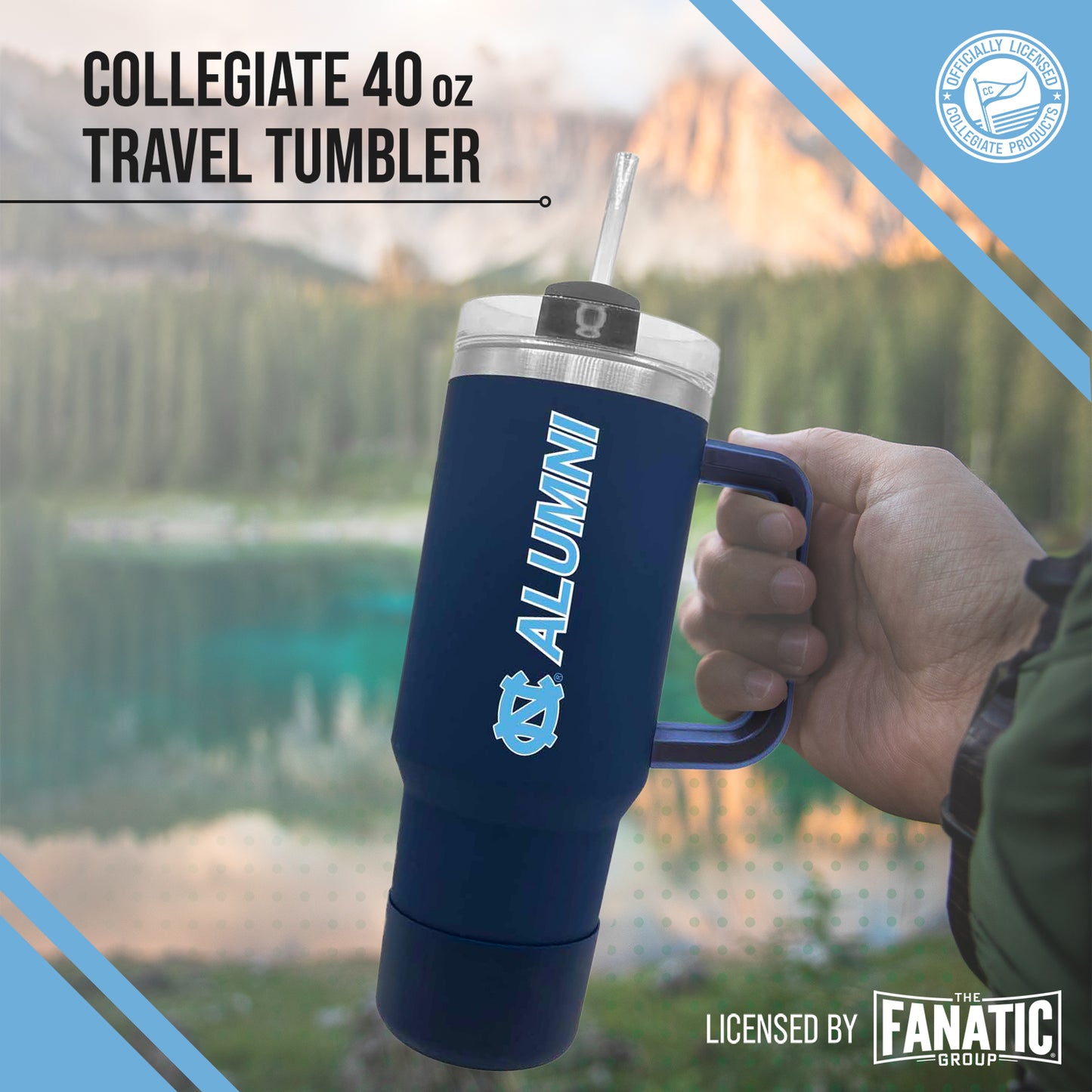 North Carolina Tar Heels Collegiate 40oz Stainless Steel Travel Tumbler with Handle for Alumni - Navy