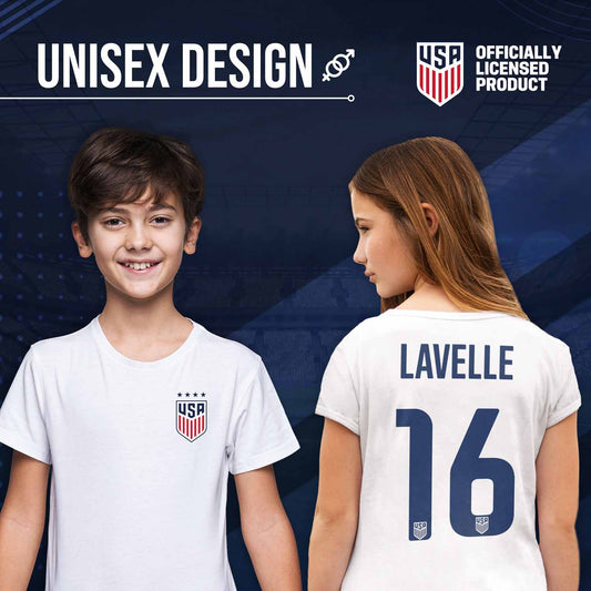 USA National Team The Victory Officially Licensed Youth US Women's National Soccer Team  Rose Lavelle Name & Number T-Shirt - White #16