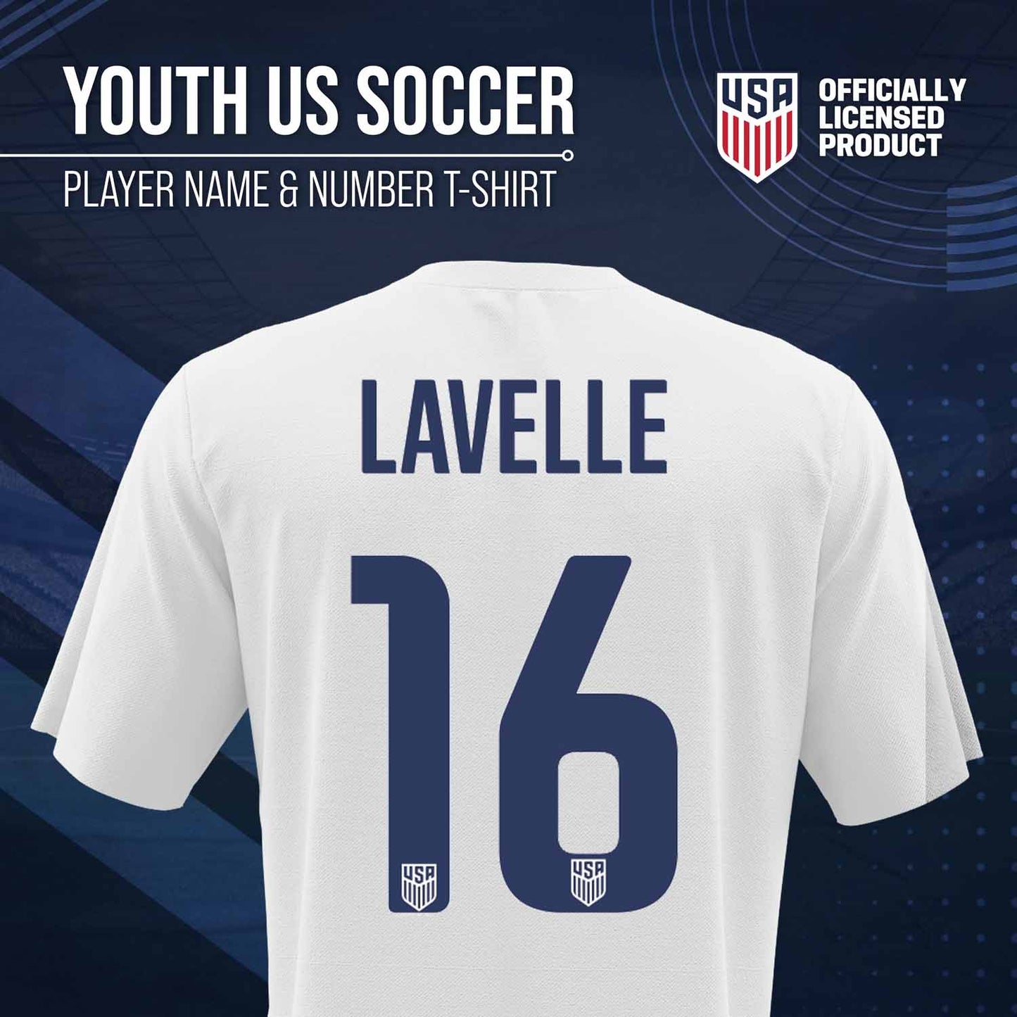 USA National Team The Victory Officially Licensed Youth US Women's National Soccer Team Rose Lavelle Name & Number T-Shirt - White #16