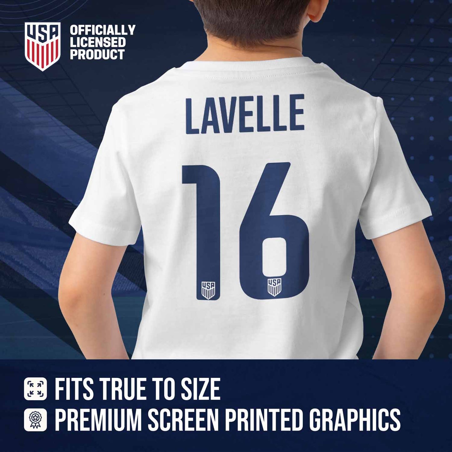 USA National Team The Victory Officially Licensed Youth US Women's National Soccer Team Rose Lavelle Name & Number T-Shirt - White #16