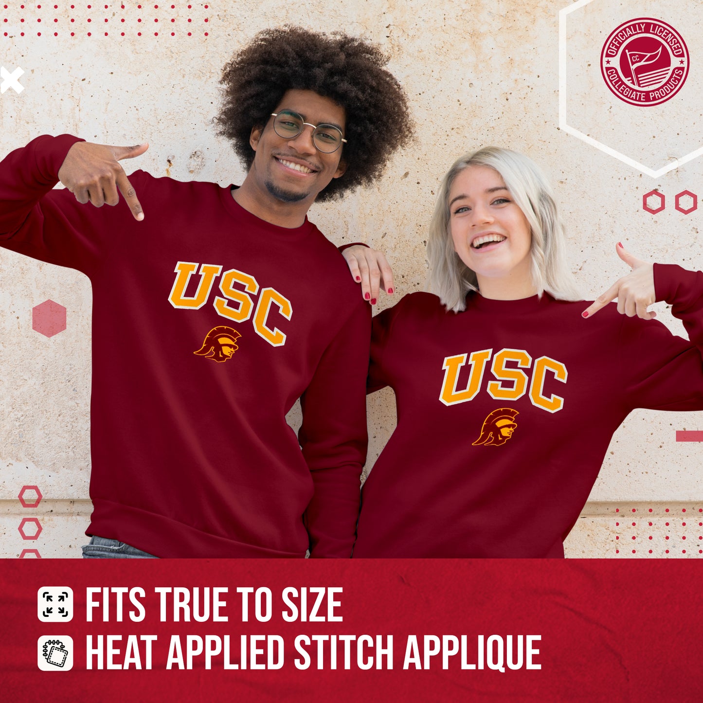 USC Trojans NCAA Adult Tackle Twill Crewneck Sweatshirt - Cardinal