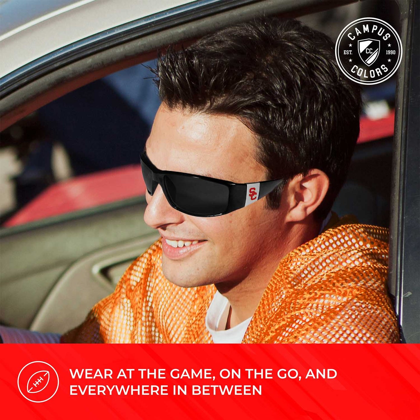 USC Trojans NCAA Black Chrome Sunglasses with Visor Clip Bundle - Black