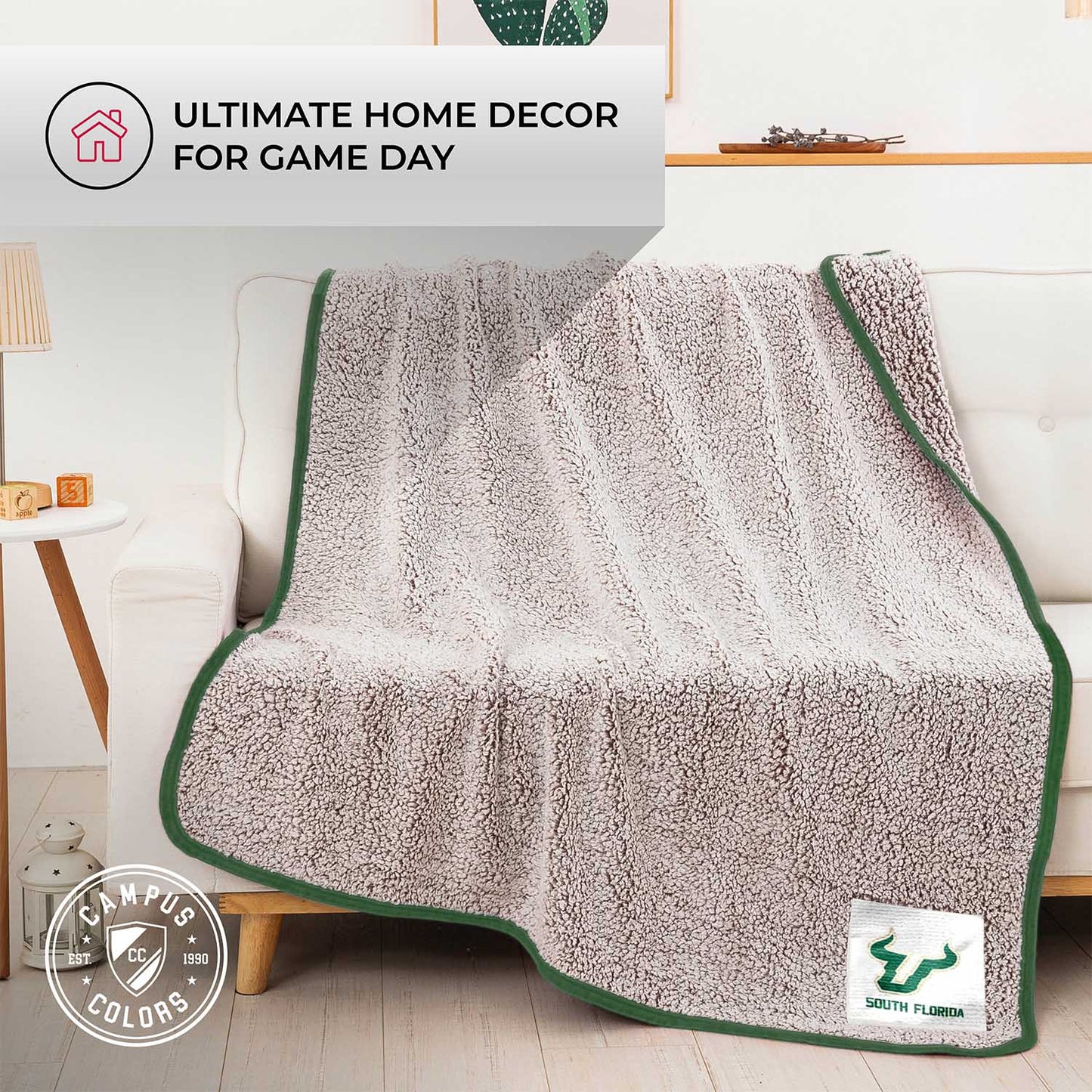 USF Bulls NCAA Silk Sherpa College Throw Blanket - Kelly Green