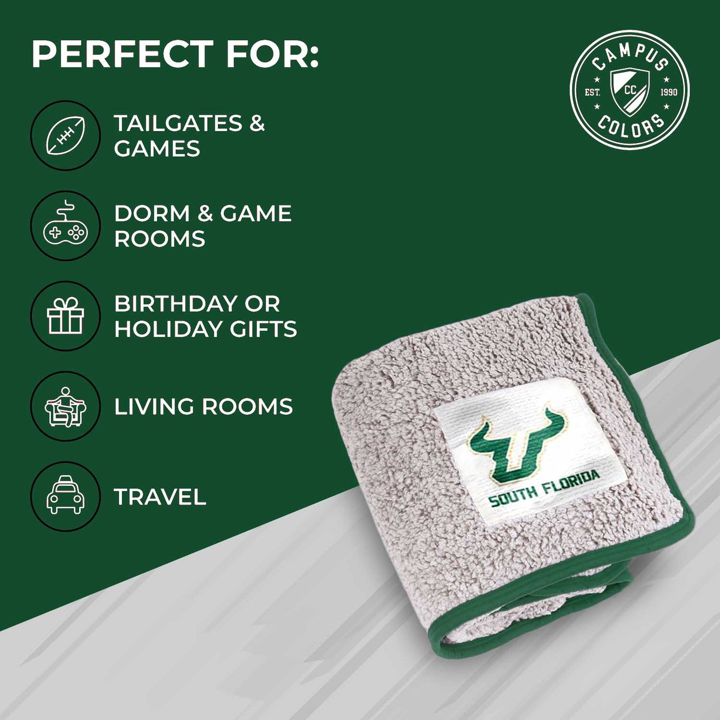 USF Bulls NCAA Silk Sherpa College Throw Blanket - Kelly Green