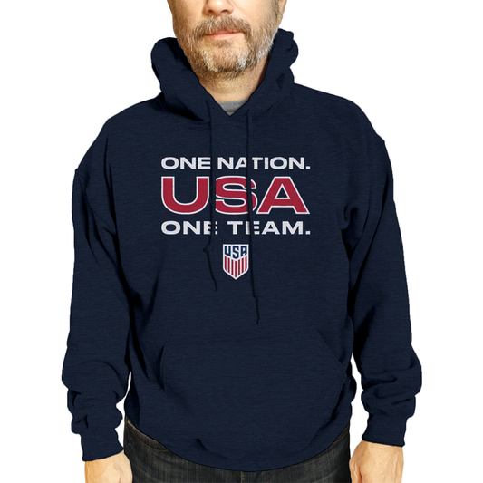 USA National Team The Victory Officially Licensed Unisex Adult US National Soccer Team One Nation One Team Slogan Hooded Sweatshirt - Navy