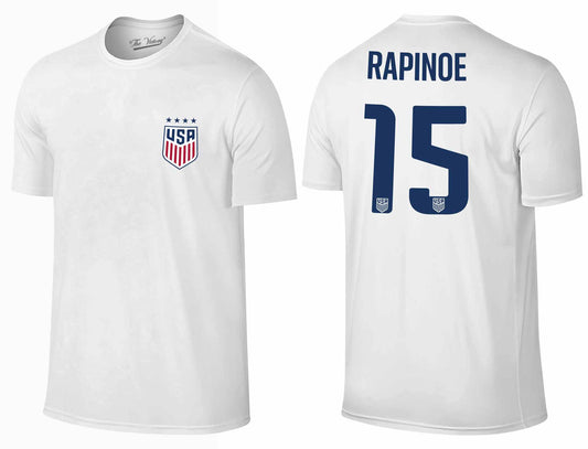 USA National Team The Victory Officially Licensed US Adult Women's National Soccer Team Megan Rapinoe Name & Number T-Shirt - White #15