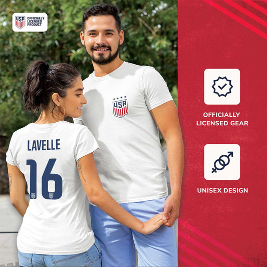 USA National Team The Victory Officially Licensed US Adult Women's National Soccer Team Rose Lavelle Name & Number T-Shirt - White #16