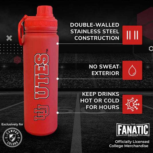 Utah Utes NCAA Stainless Steel Water Bottle - Red