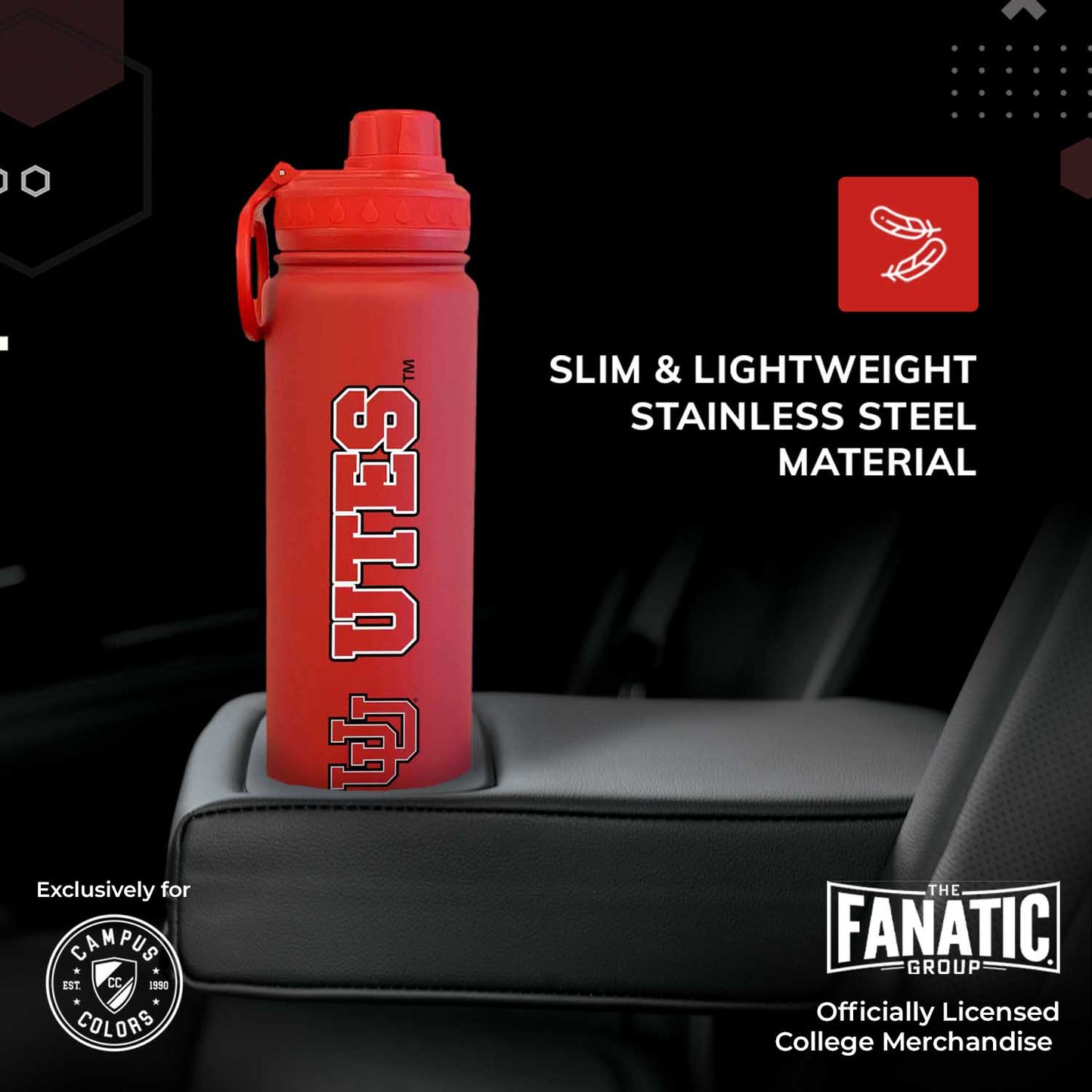 Utah Utes NCAA Stainless Steel Water Bottle - Red
