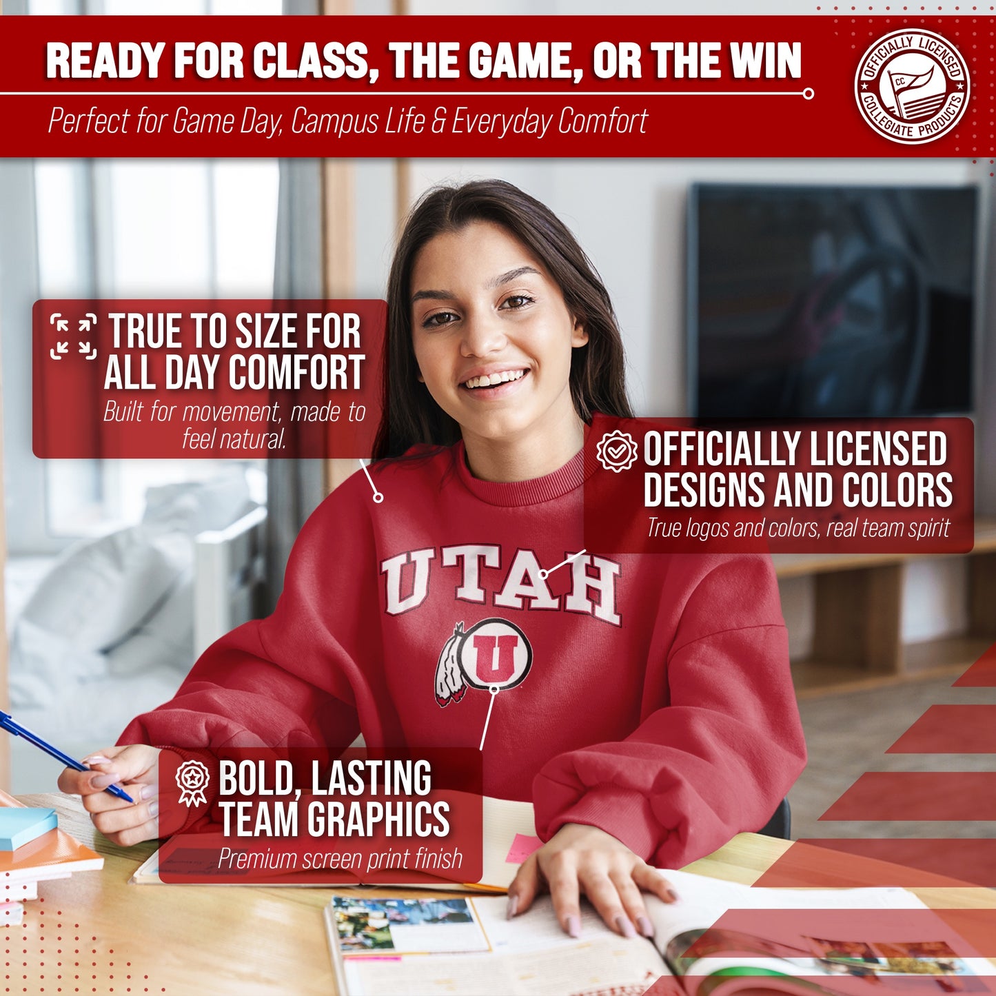 Utah Utes Adult Arch & Logo Soft Style Gameday Crewneck Sweatshirt - Red