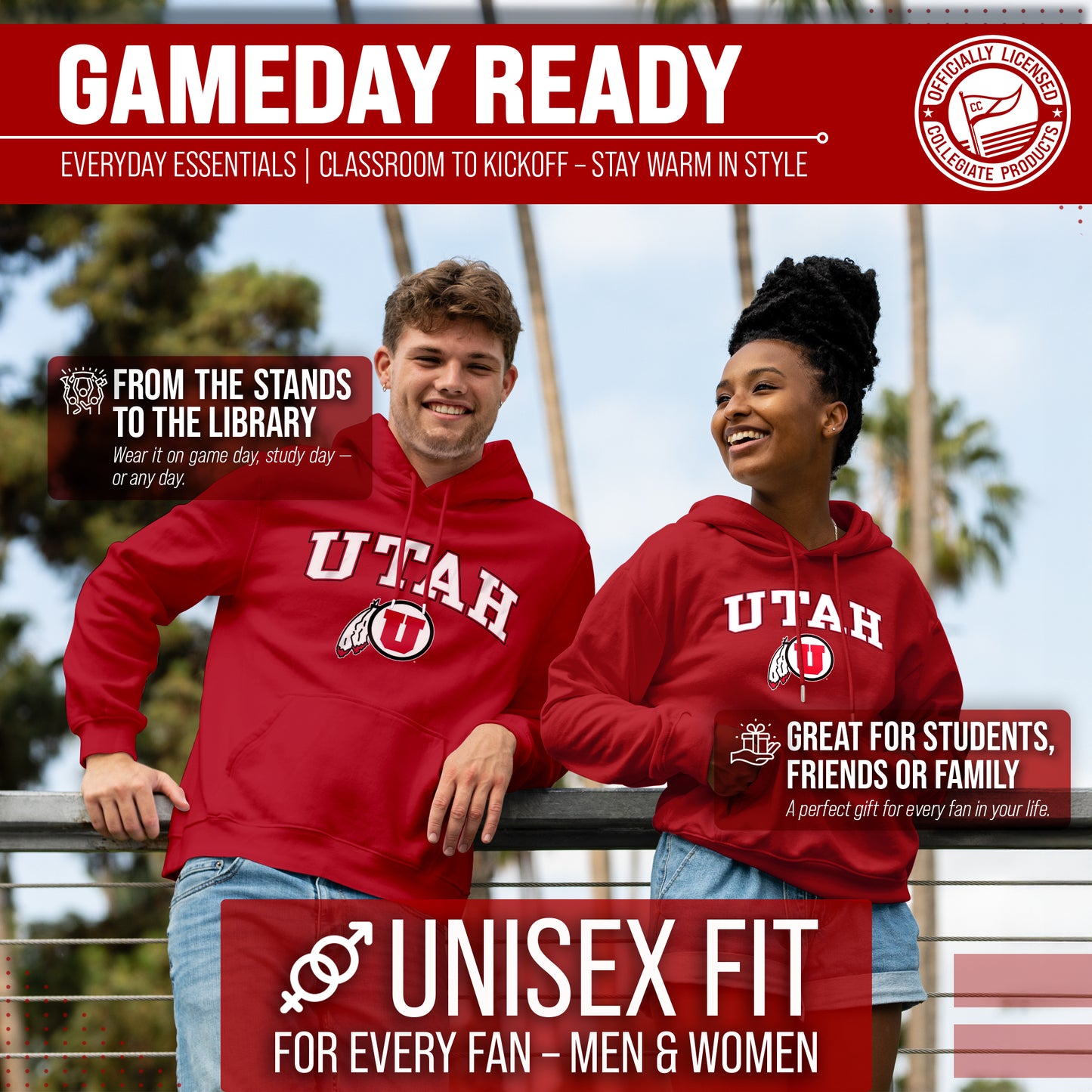 Utah Utes Adult Arch & Logo Soft Style Gameday Hooded Sweatshirt - Red