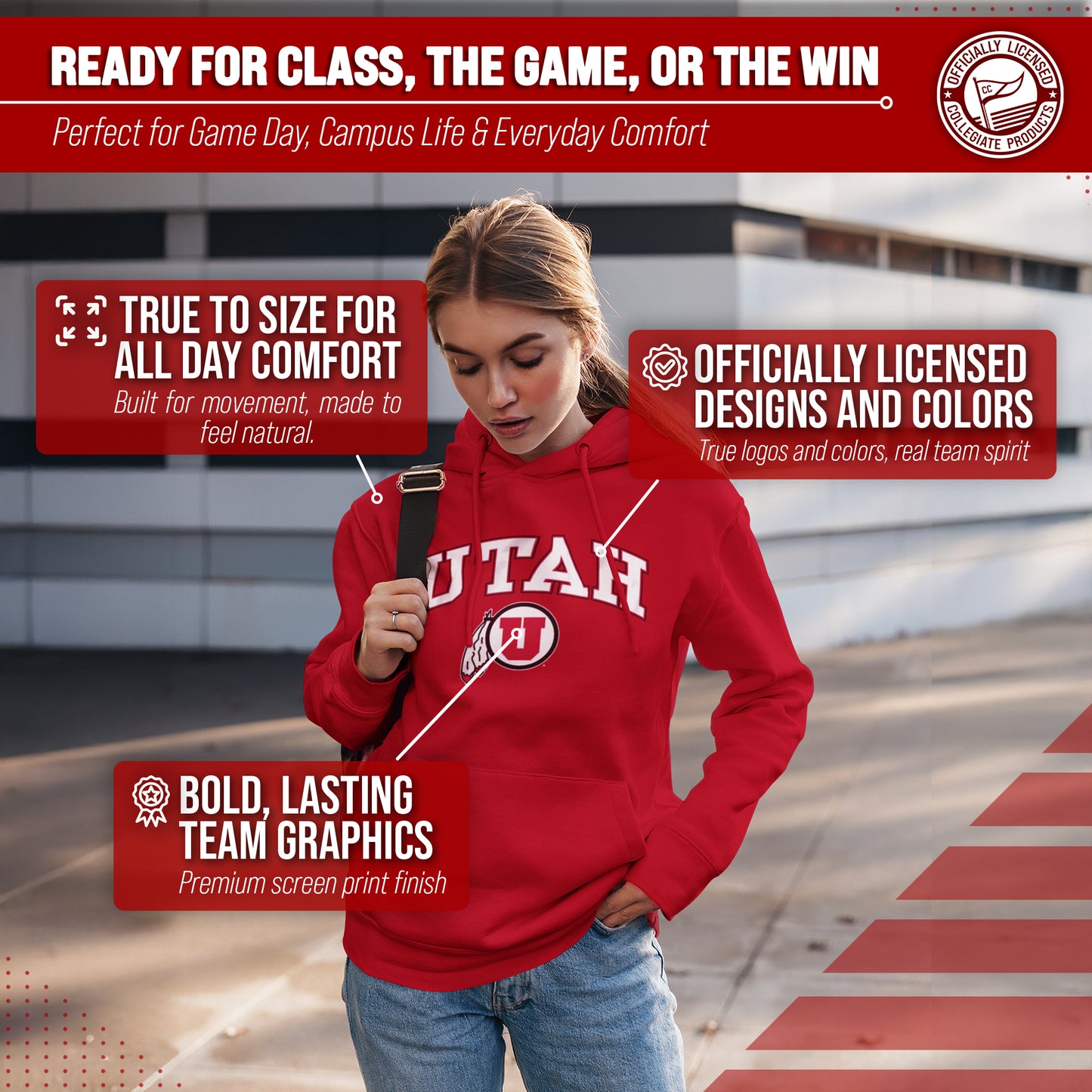Utah Utes Adult Arch & Logo Soft Style Gameday Hooded Sweatshirt - Red
