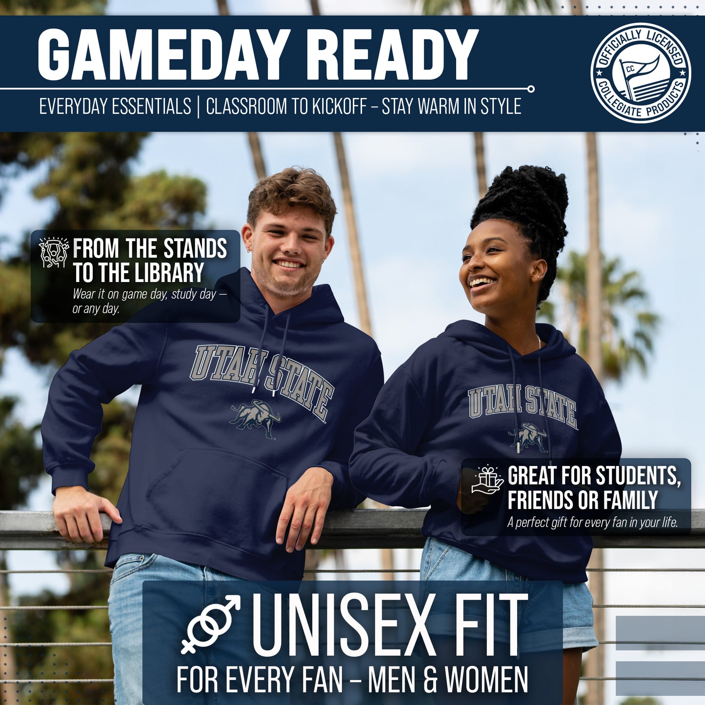 Utah State Aggies Adult Arch & Logo Soft Style Gameday Hooded Sweatshirt - Navy