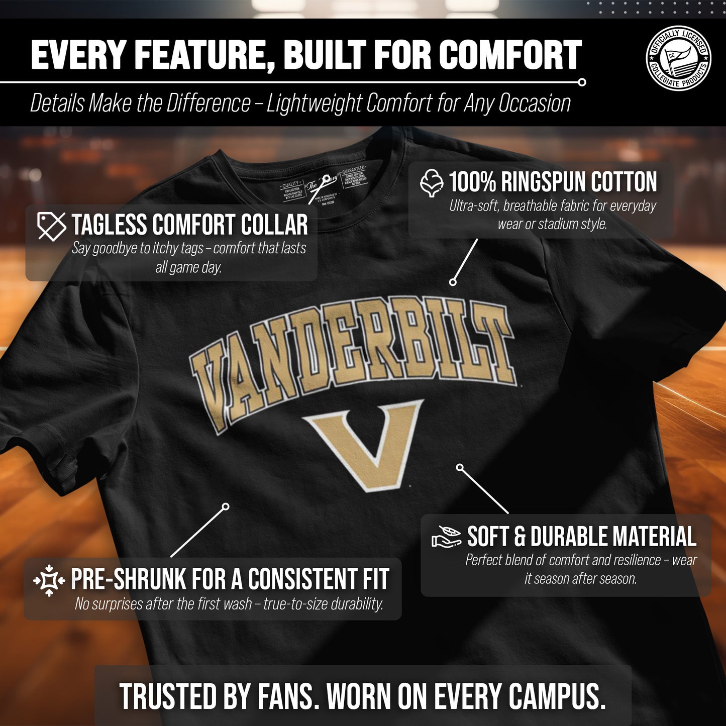 Vanderbilt Commodores NCAA Adult Gameday Cotton T-Shirt - Black