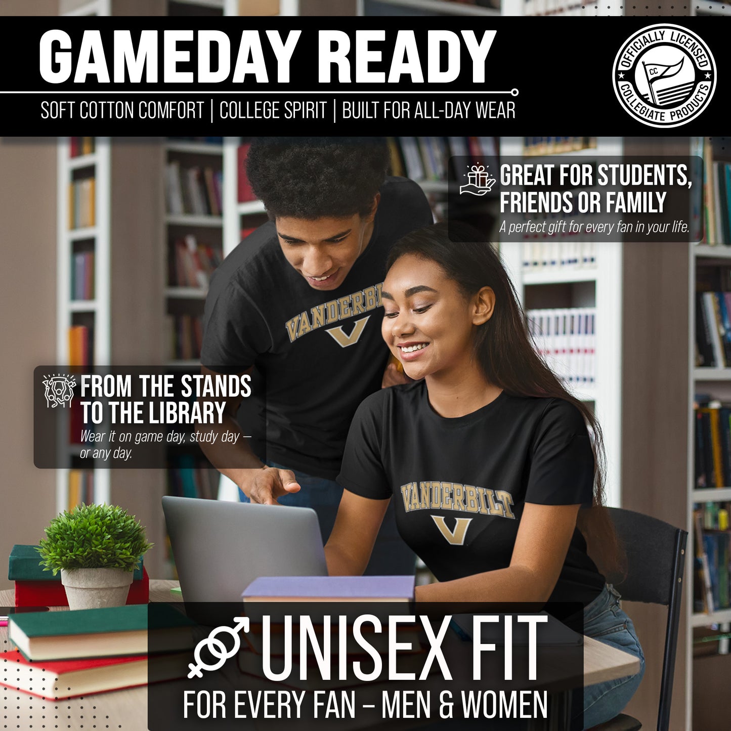 Vanderbilt Commodores NCAA Adult Gameday Cotton T-Shirt - Black