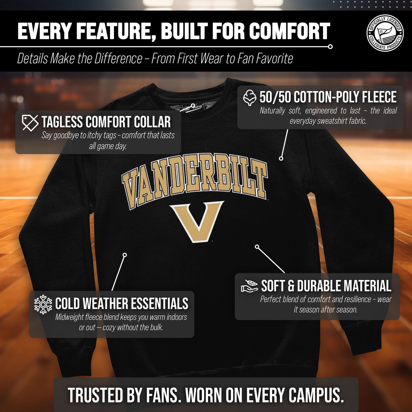 Vanderbilt Commodores Adult Arch & Logo Soft Style Gameday Crewneck Sweatshirt - Black