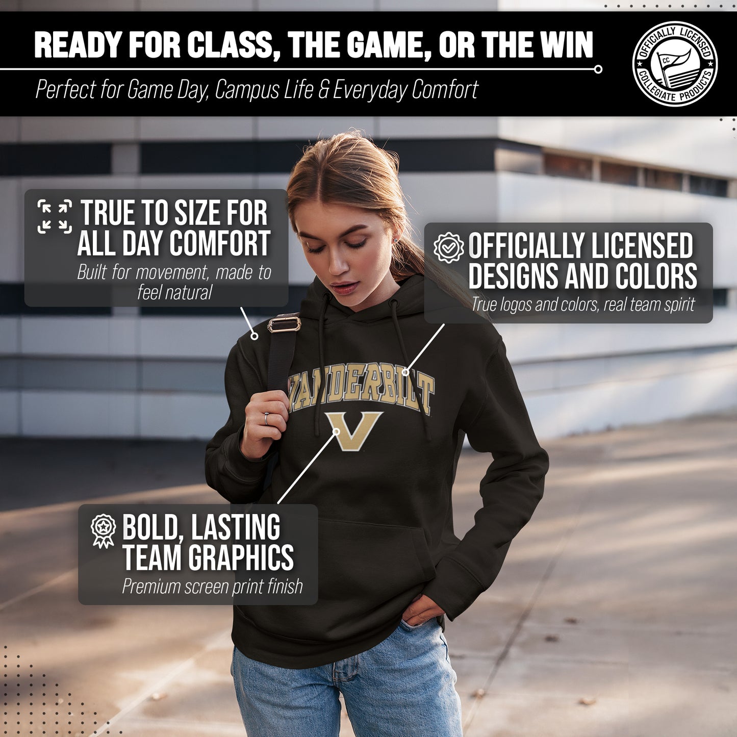 Vanderbilt Commodores Adult Arch & Logo Soft Style Gameday Hooded Sweatshirt - Black